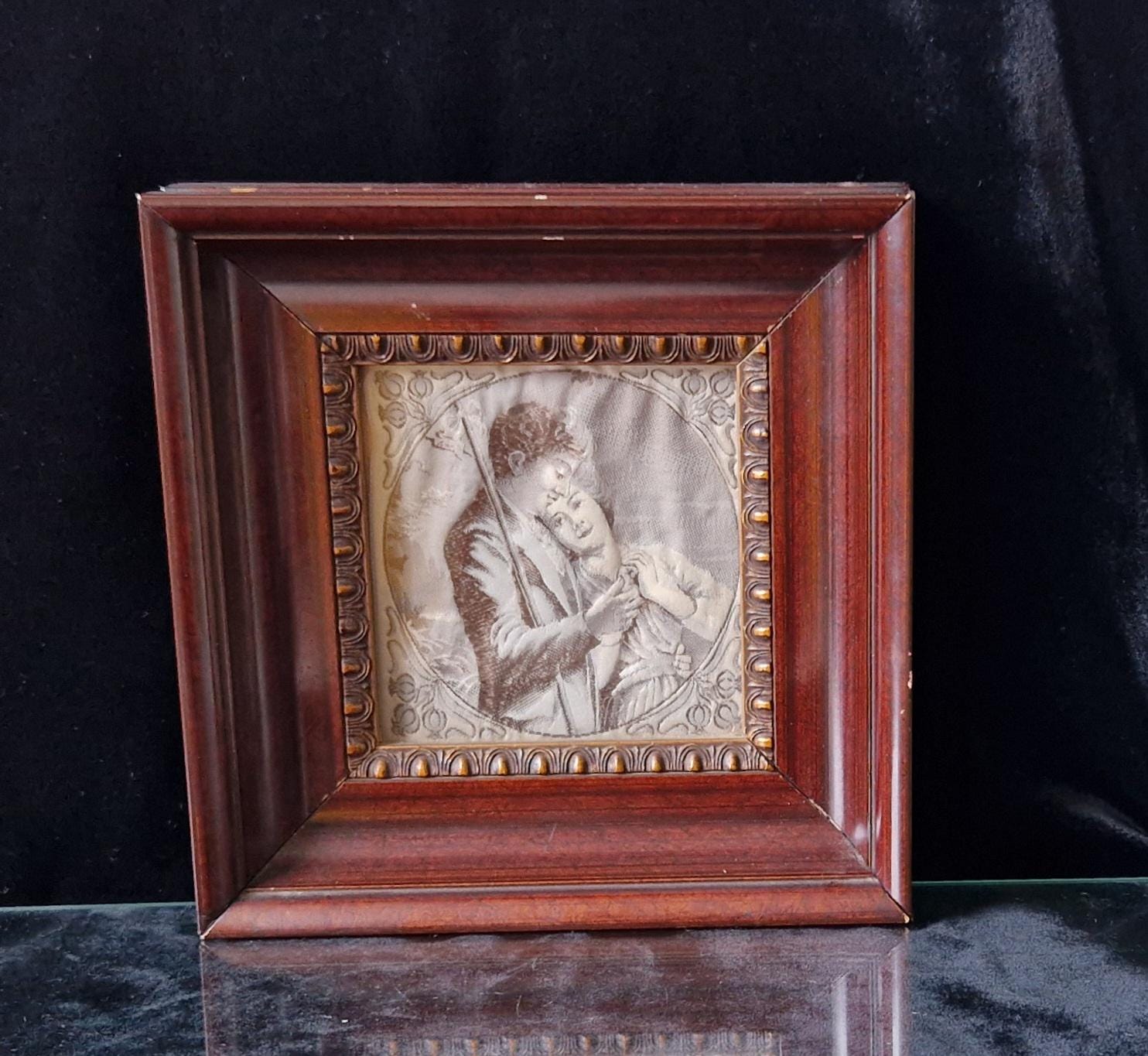 Fine Victorian Woven Silk Framed & Mounted Miniature Artwork 'Rural Lovers' Very Rare.