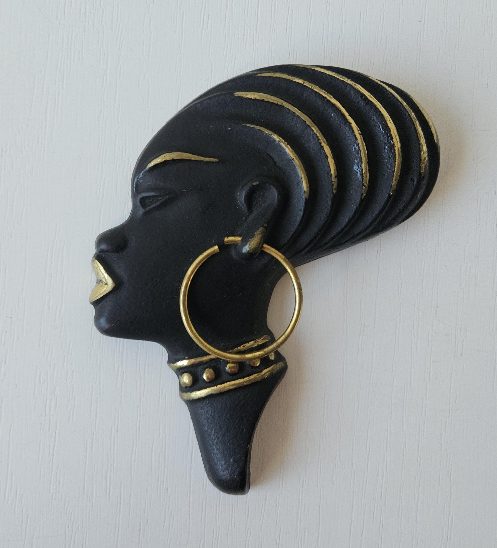 Vintage Small African Lady Profile Wall Plaque Richard Rohac Metal Mcm