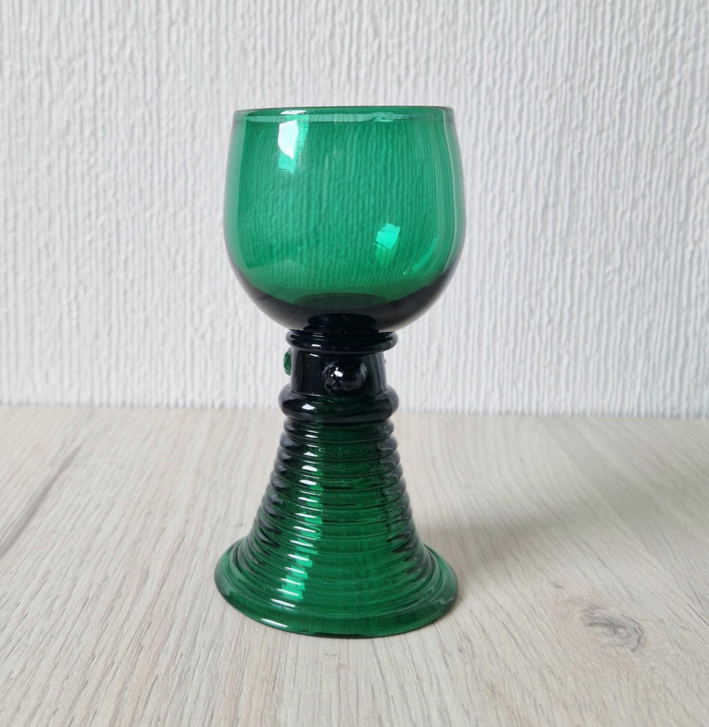 Early 19th Century English Lead Bristol Green Roemer Coiled Foot Wine Glass C.1830