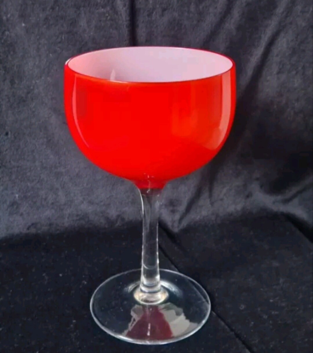 Vintage Mid-Century Fine Murano Light Red Cased Sommerso Glass Wine Glass 16cm