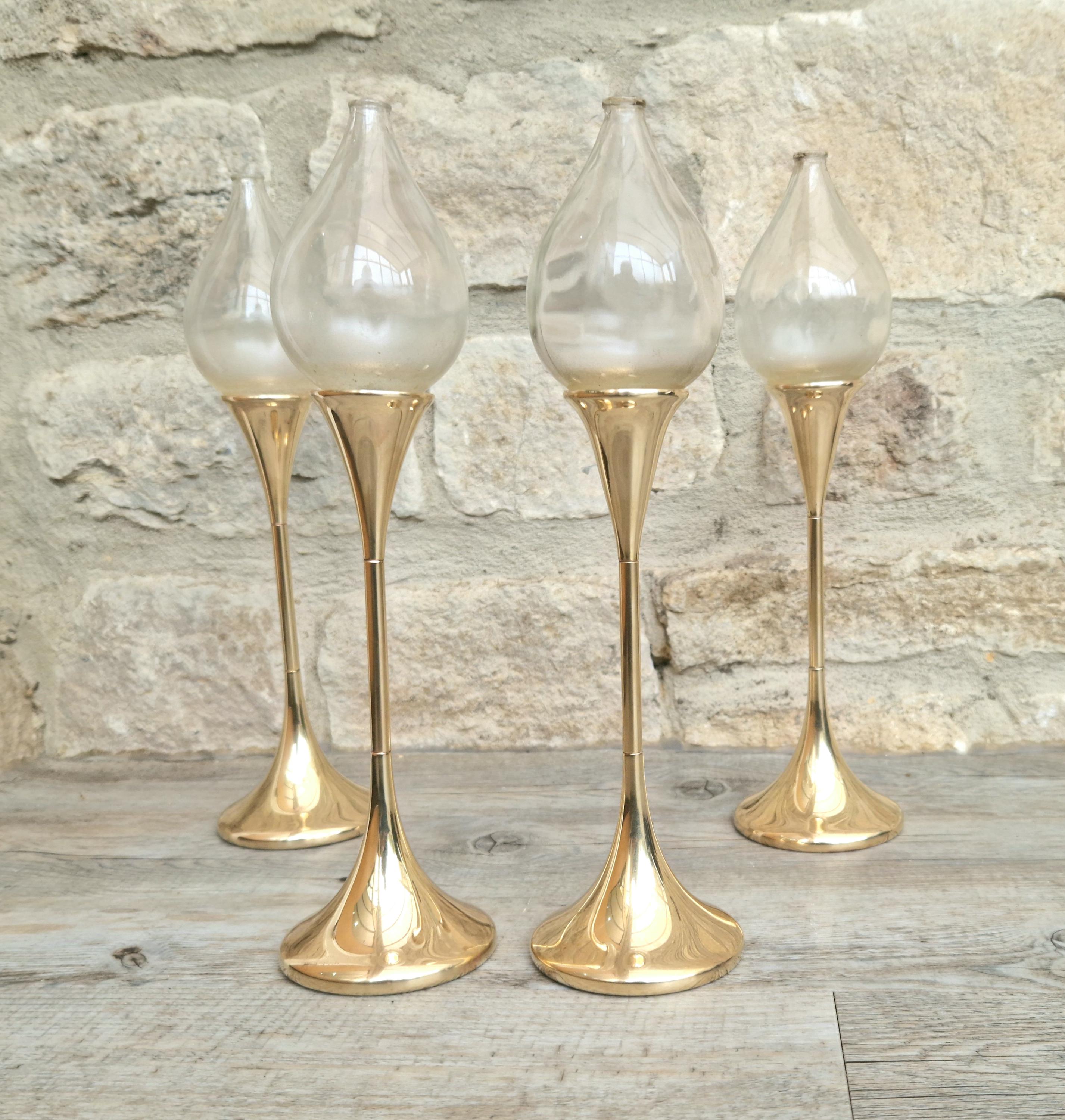 Vintage 4 x Large Brass Freddie Andersen Clear Drop Oil Lamps Germany 1970