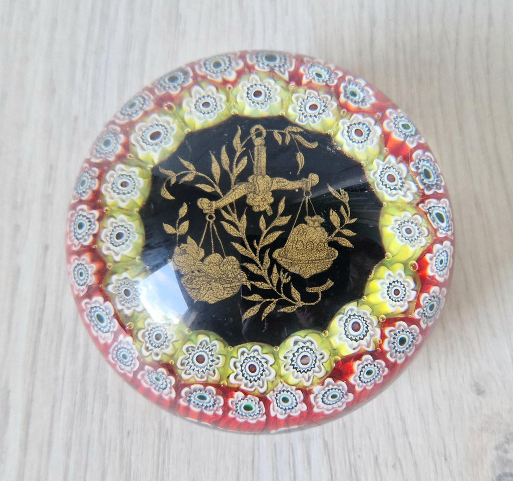 Libra Astrological Murano Art Glass Paperweight Ferro & Lazzarini 1980 Italy