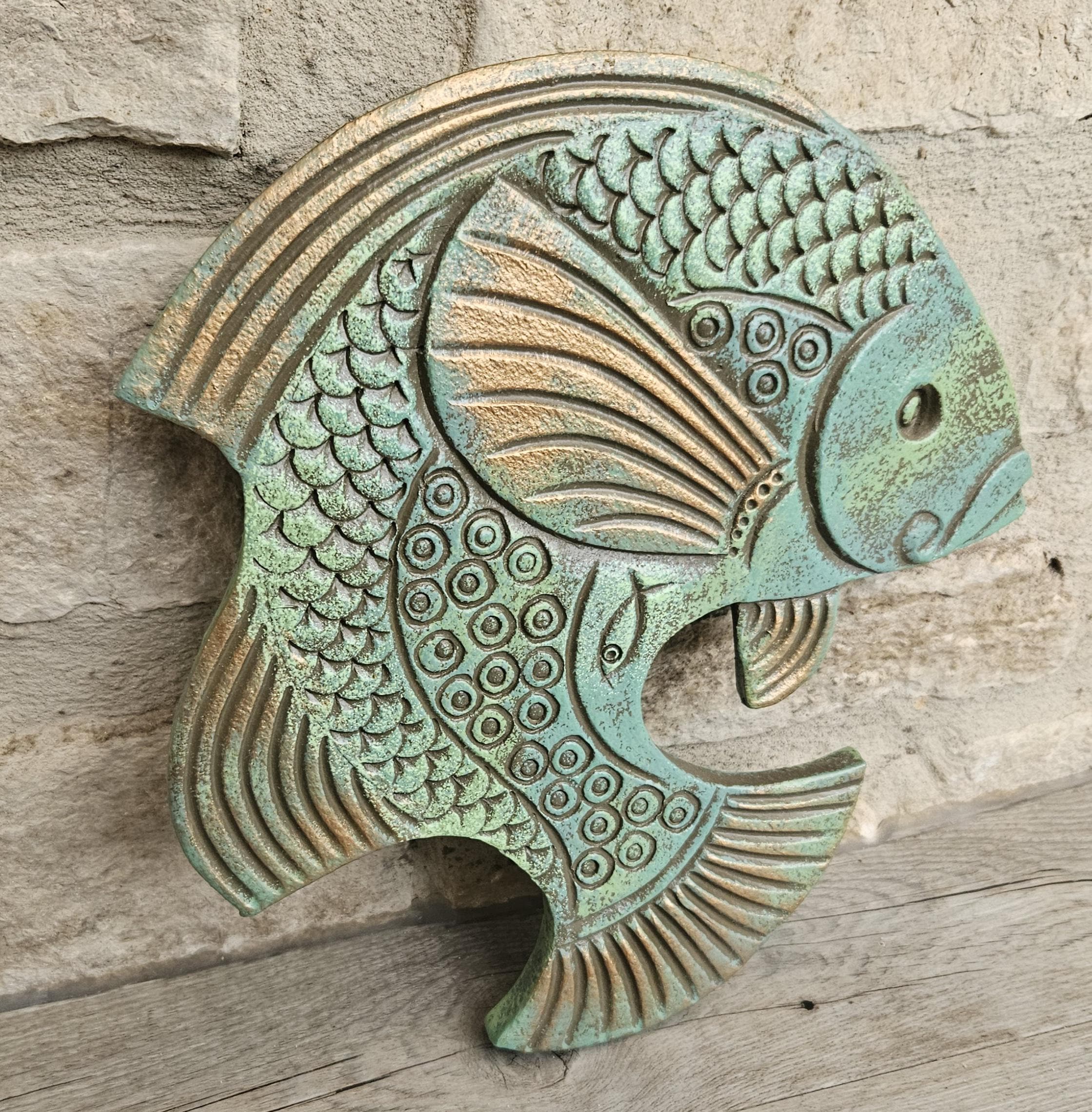 Vintage Large Fish Ceramic Wall Decor Handmade Anton Cheny Signed Fish 24cm X 26cm Decor Bathroom Decor