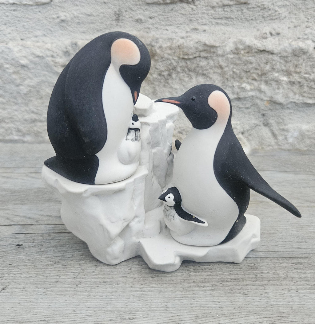 Vintage Penguin Family Figurine Handcrafted Highbank Porcelain Penguin Family Figurine, Vintage Collectible from Scotland