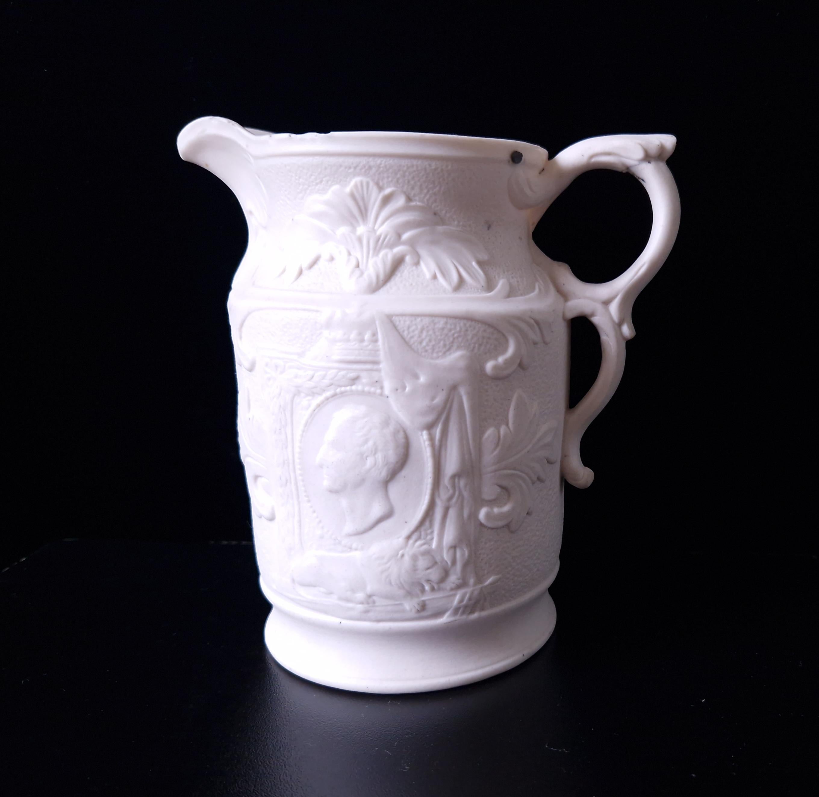 19th Century Parian Ware Duke Of Wellington Commemorative Pitcher Jug