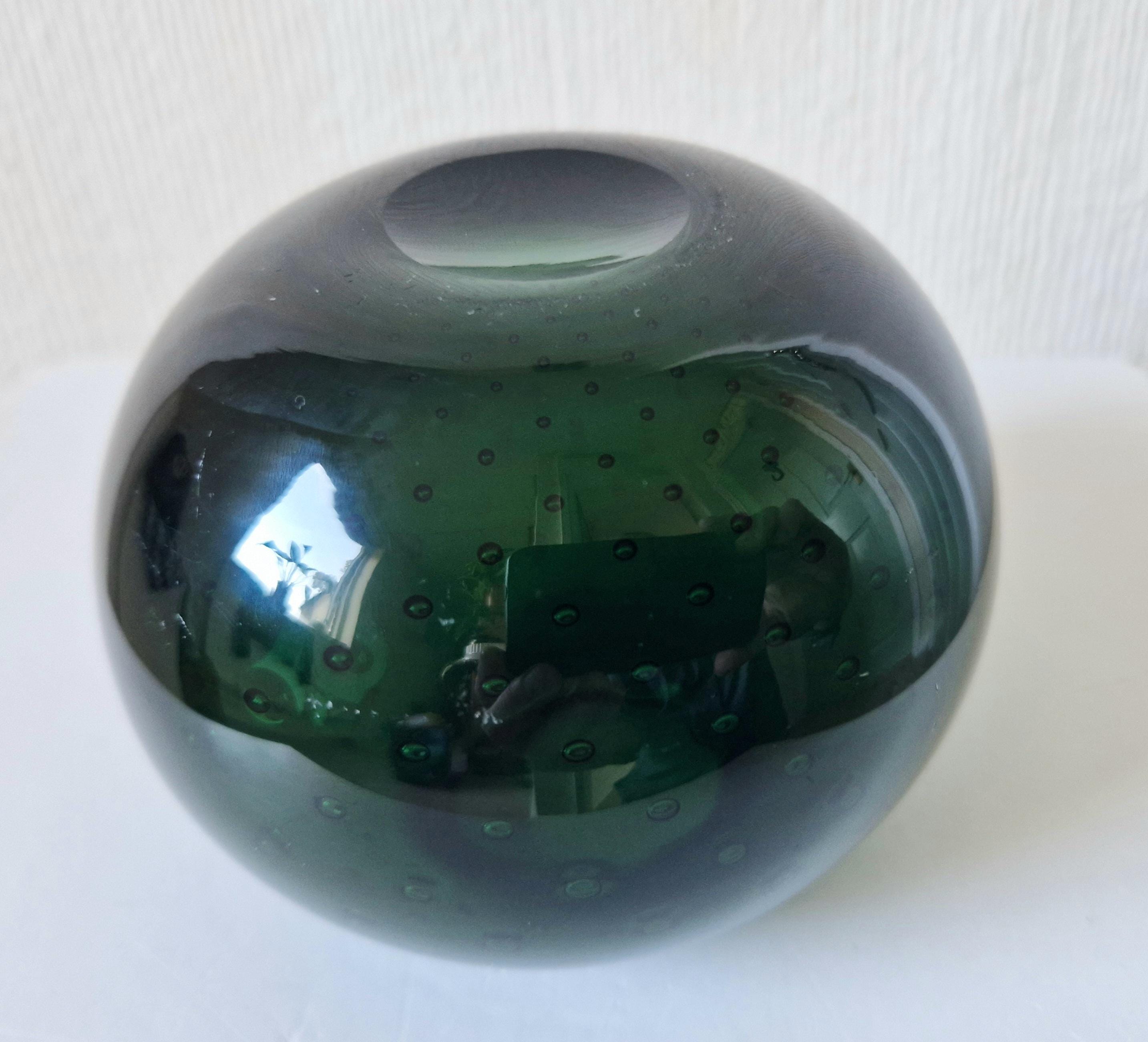 WMF Designed By Walter Drexel 'Perlora' Dark Green Orb Bubble Glass Vase 1960's