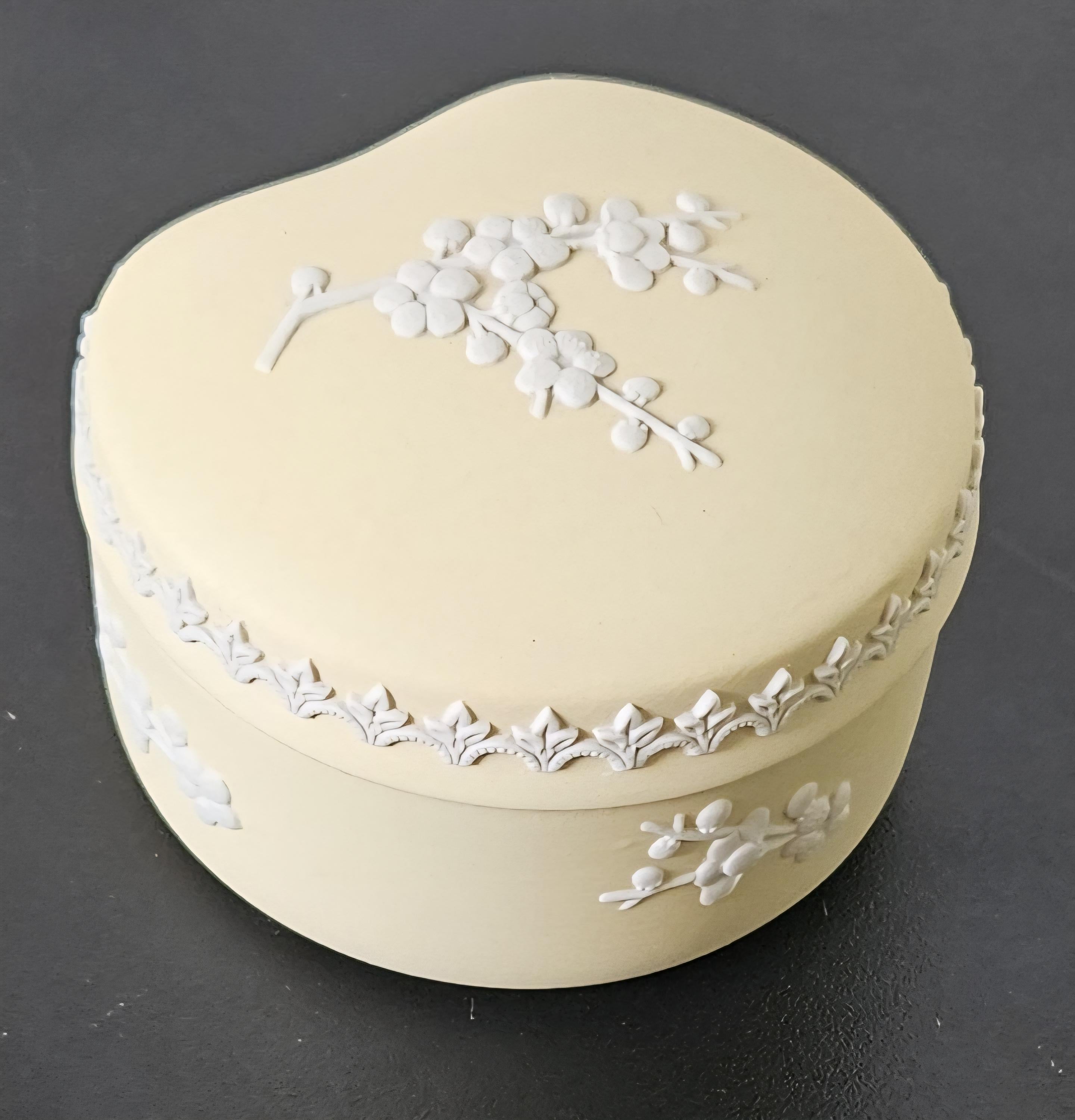 Vintage Wedgwood Jasperware Trinket Pot Yellow Prunus, Kidney Shape Made in England