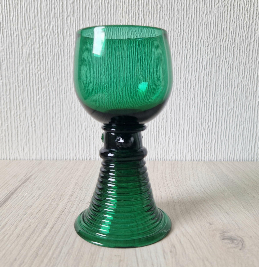 Early 19th Century English Lead Bristol Green Roemer Coiled Foot Wine Glass C.1830