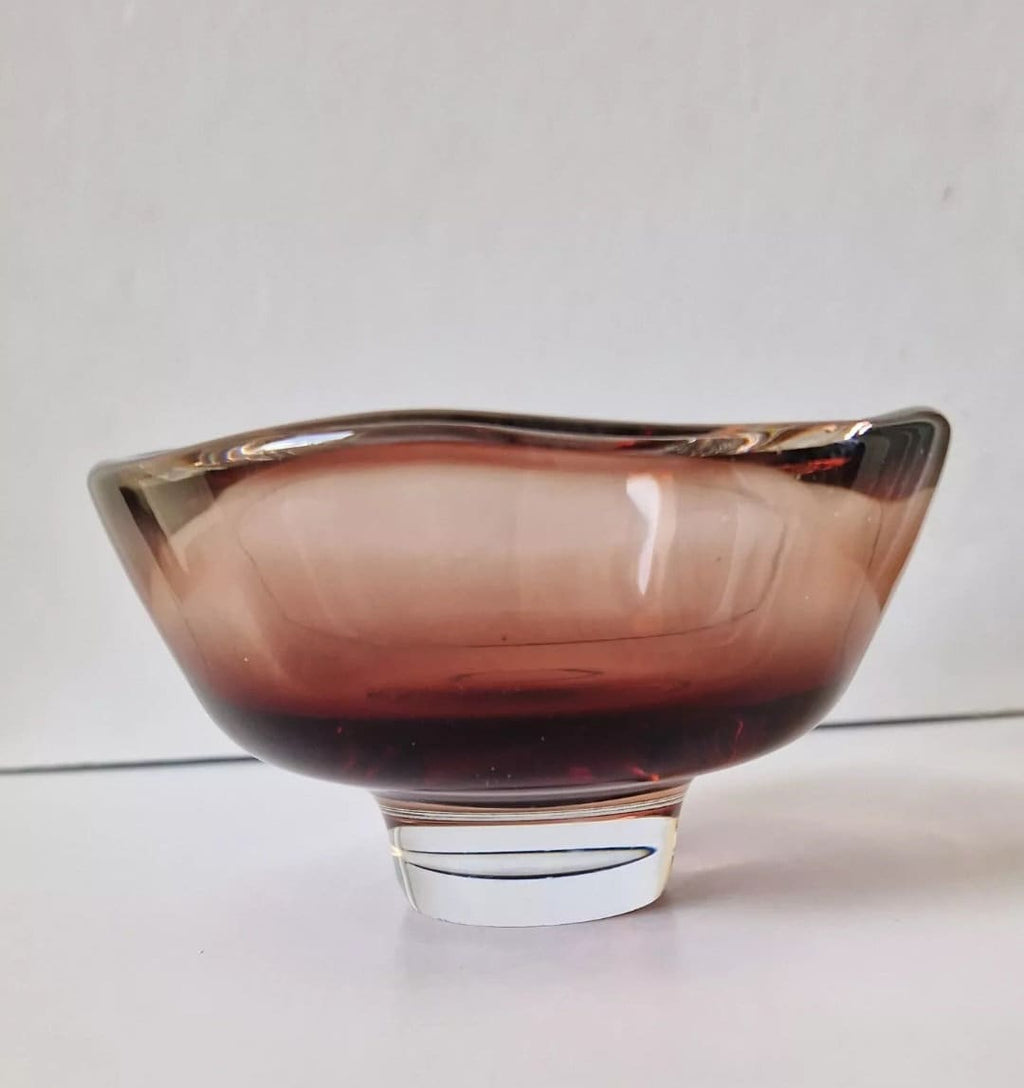 Sven Palmqvist for Orrefors Glass Bowl Red Fade Cased Glass 1950's Footed Dish Rare