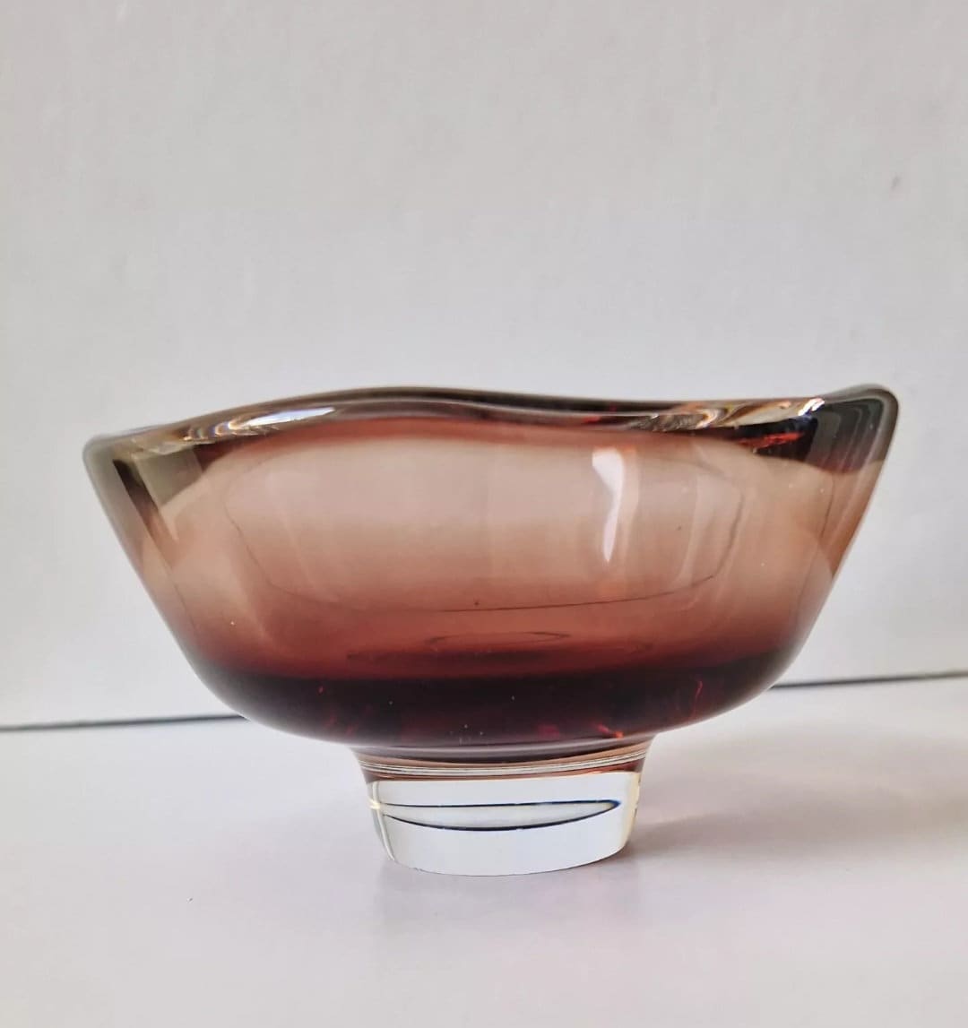 Sven Palmqvist for Orrefors Glass Bowl Red Fade Cased Glass 1950's Footed Dish Rare