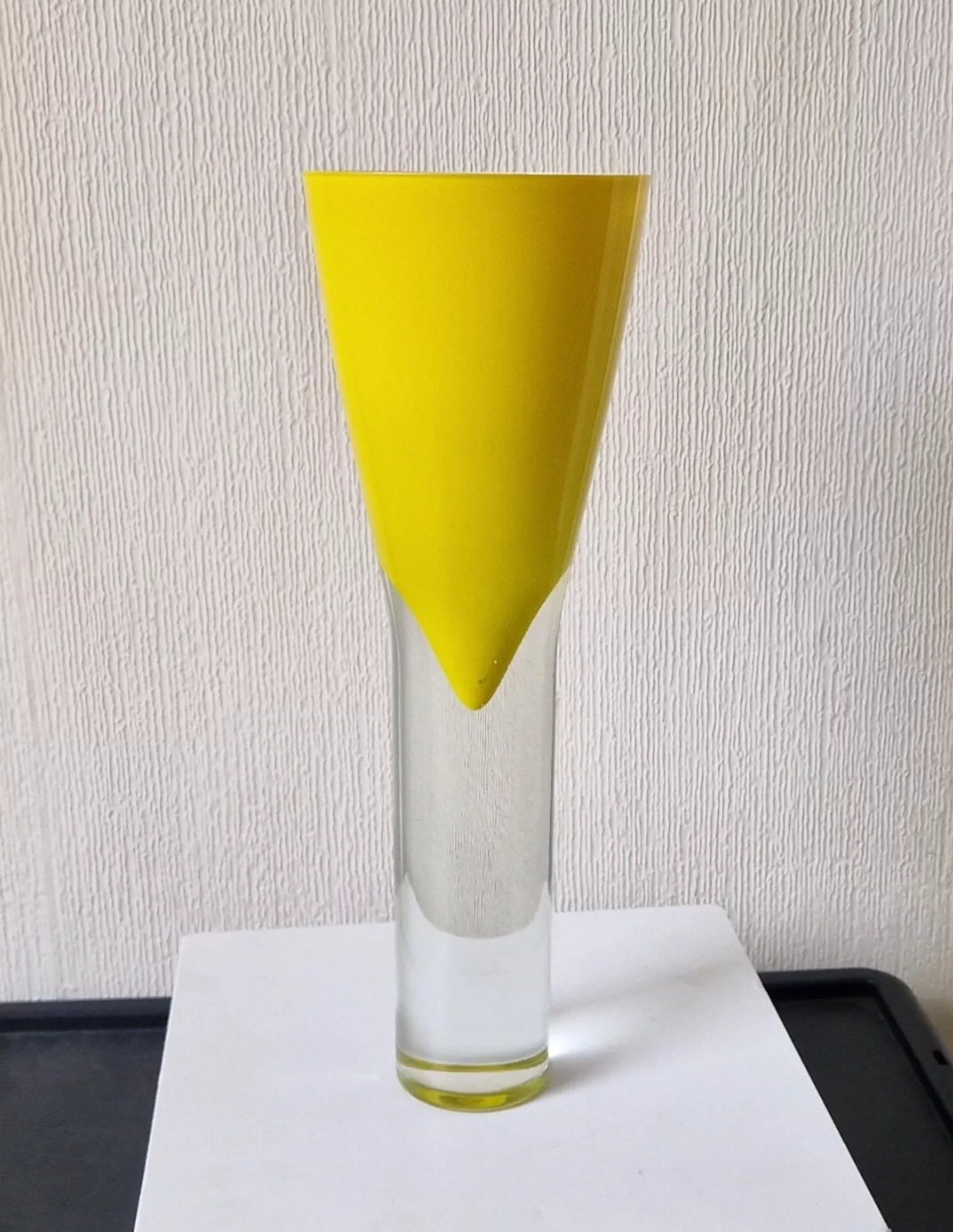 Yellow Sommerso Vase Art Glass Cased Inverted Cone Mid Century Design