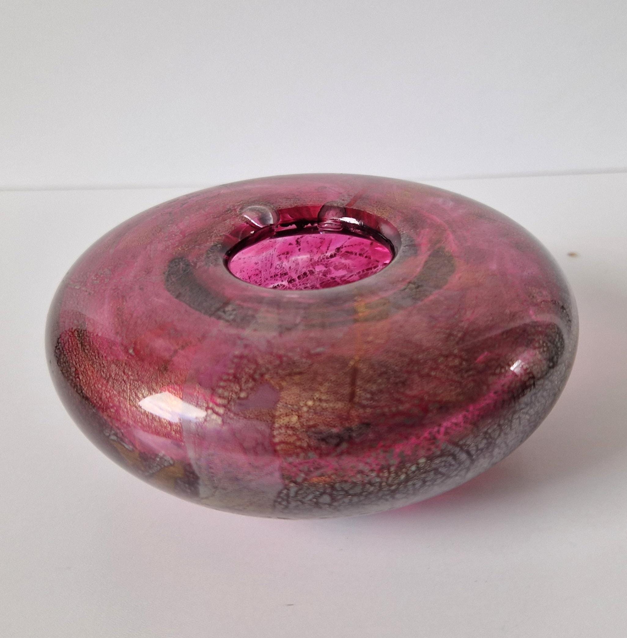 Vintage Isle of Wight Studio Michael Harris 'Azurene Pink' Glass Squat Vase