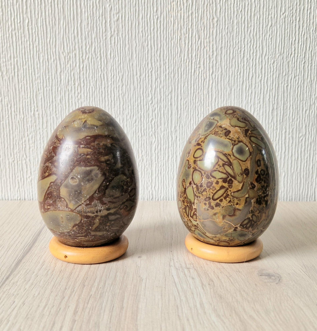 2 x Antique Large Cornish Serpentine Decorative Mineral Eggs 10cm (4 inch)