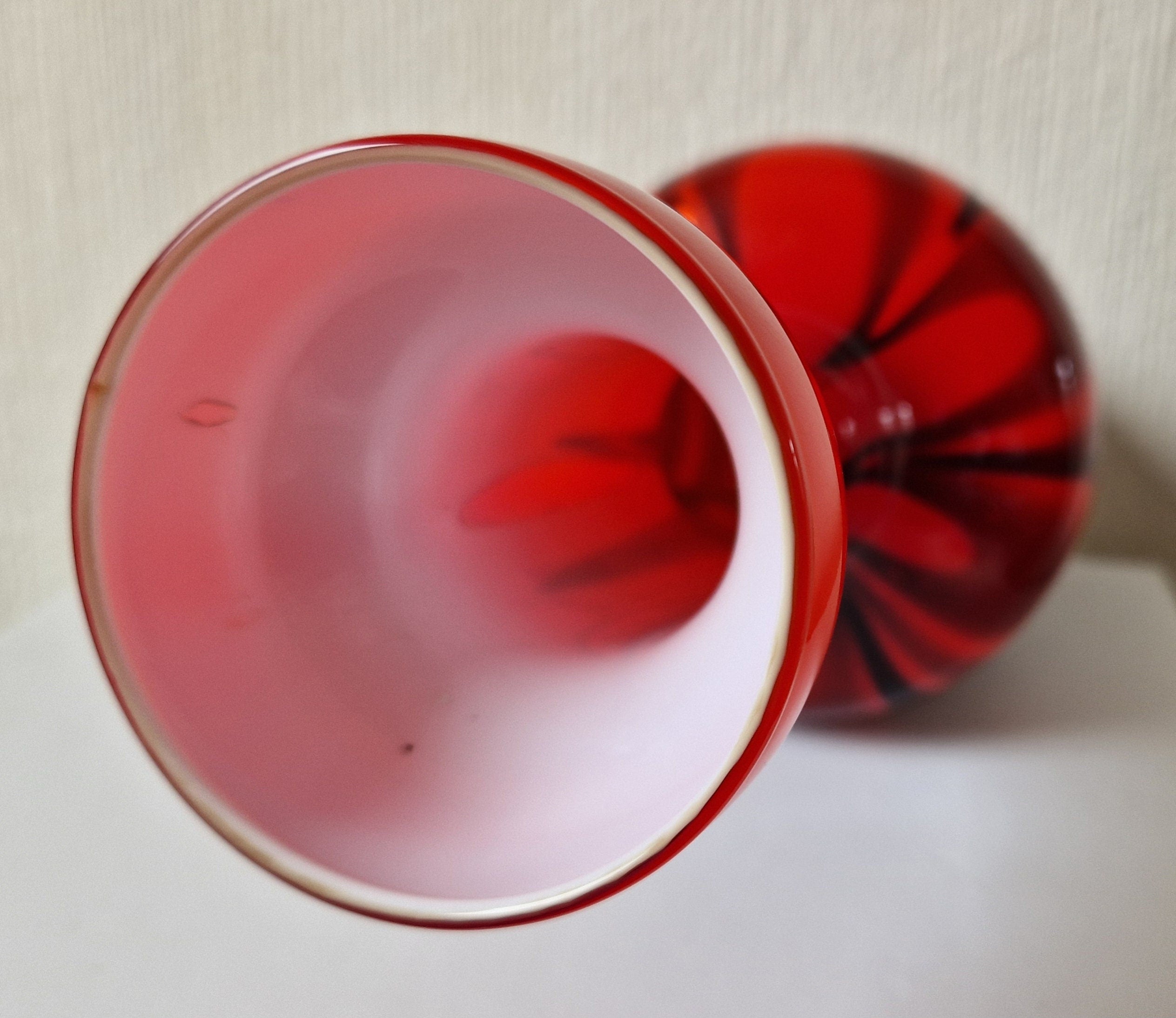 Vintage Striking Carlo Moretti Red & Black Opaline Glass Vase  Mid-Century Florence