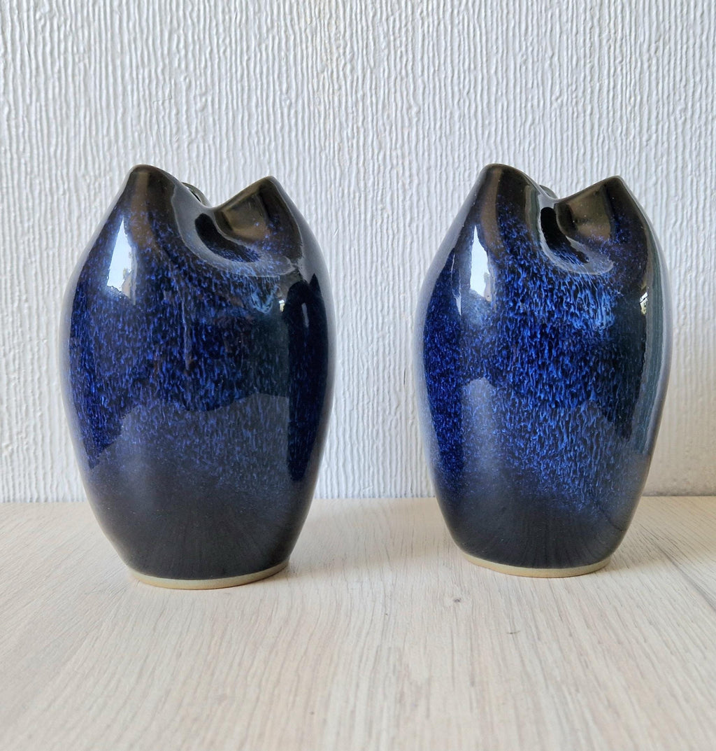 Pair of Fine Midcentury Japanese Cobalt Blue Glaze Ikebana Vases 14.5cm