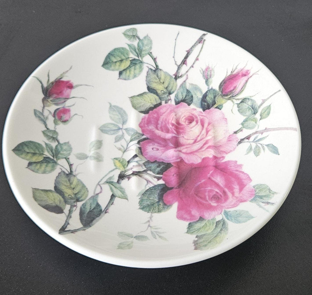 Vintage Round Large Soap Dish English Rose Fine Bone China England 1992 Roy Kirkham Approx 14cm Diameter