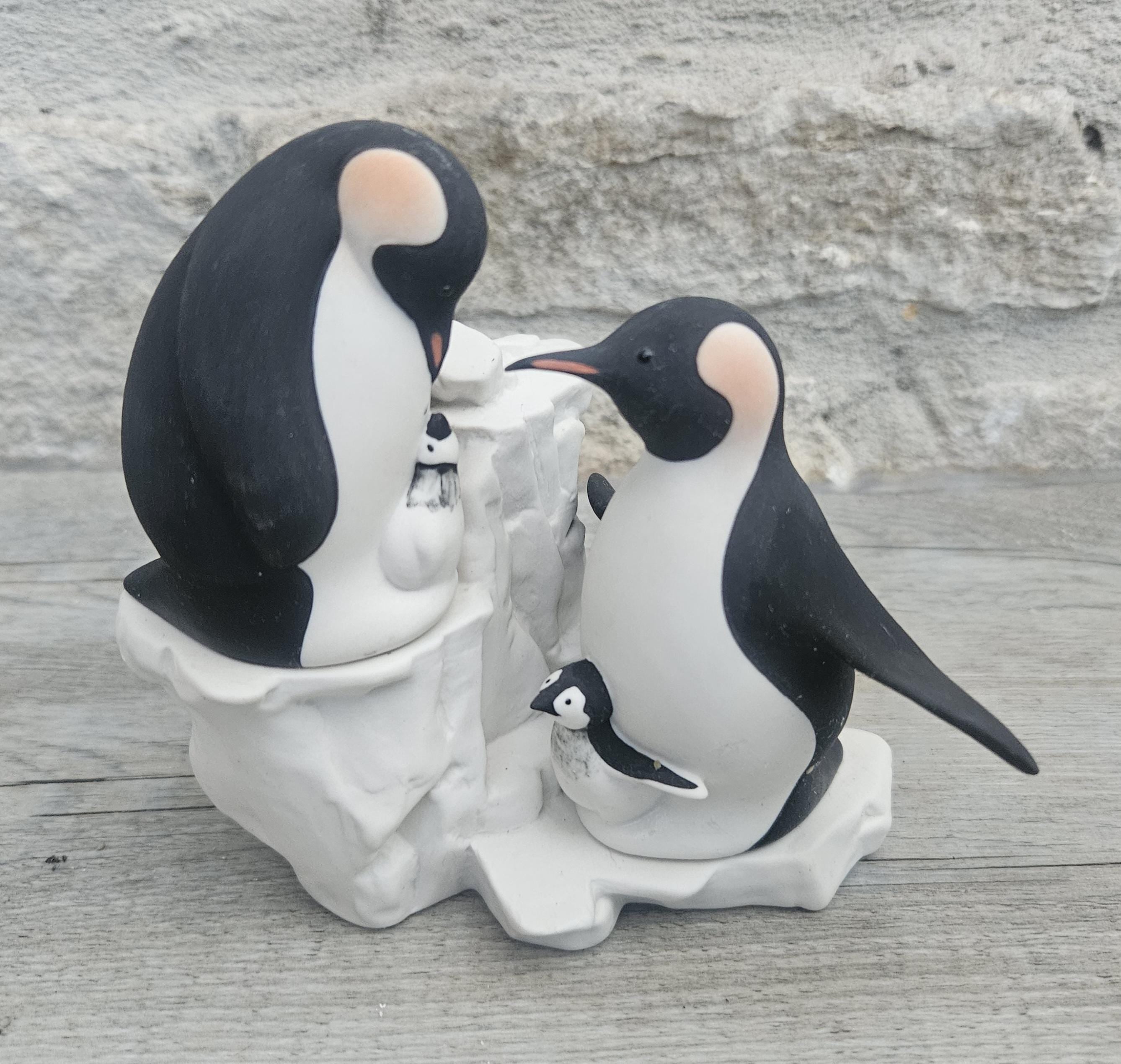 Vintage Penguin Family Figurine Handcrafted Highbank Porcelain Penguin Family Figurine, Vintage Collectible from Scotland
