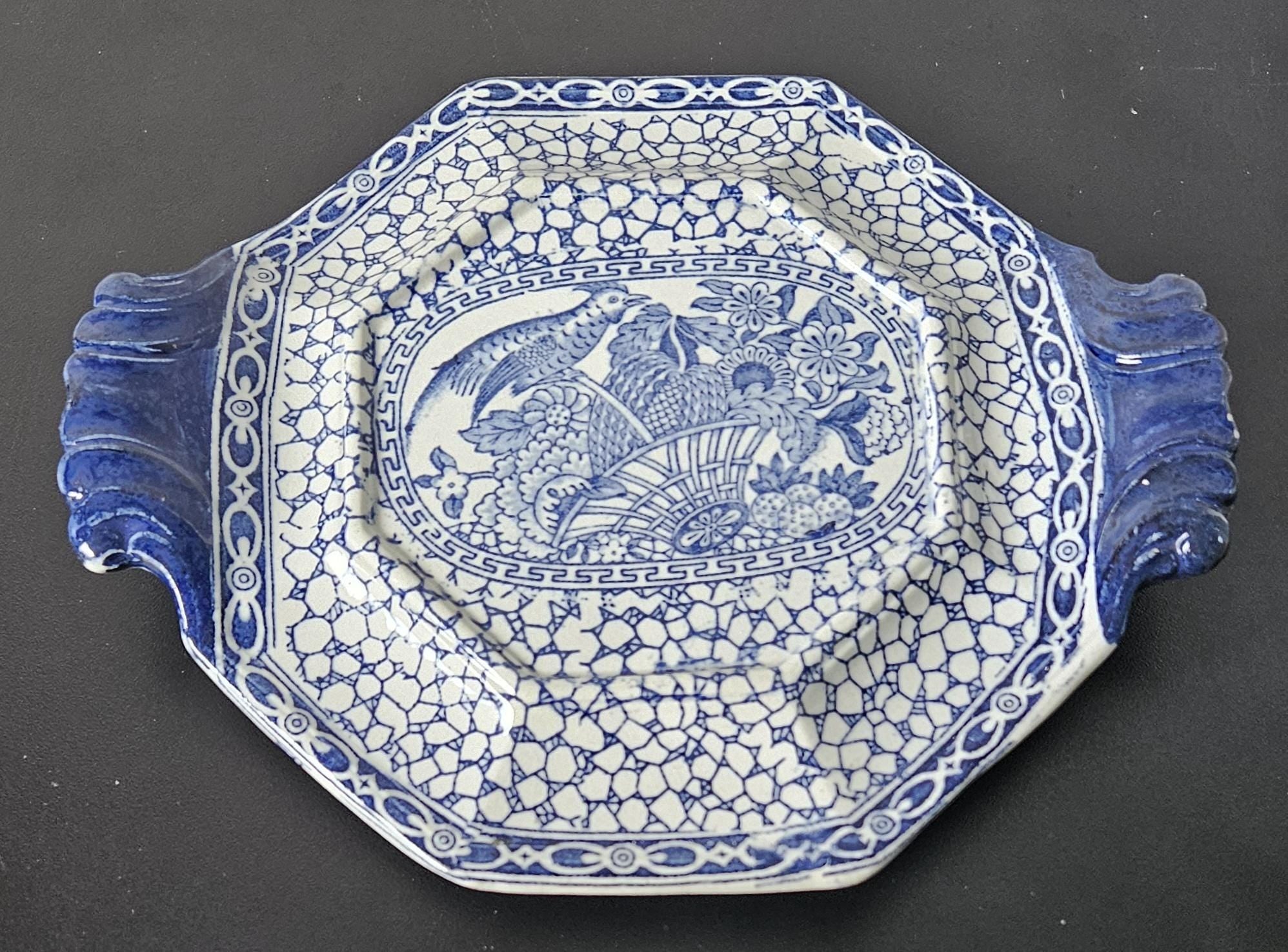 Vintage Blue White Decorative Trivet Stand Chinese Bird Pattern by William Adams Made in England 18cm X 21cm