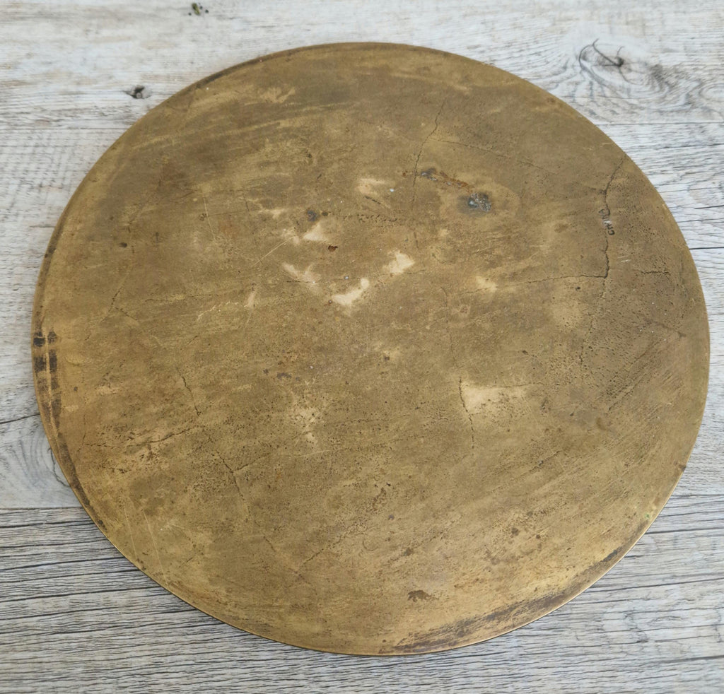 Antique Chinese Engraved Brass Round Opium Tray c1900 27.5cm