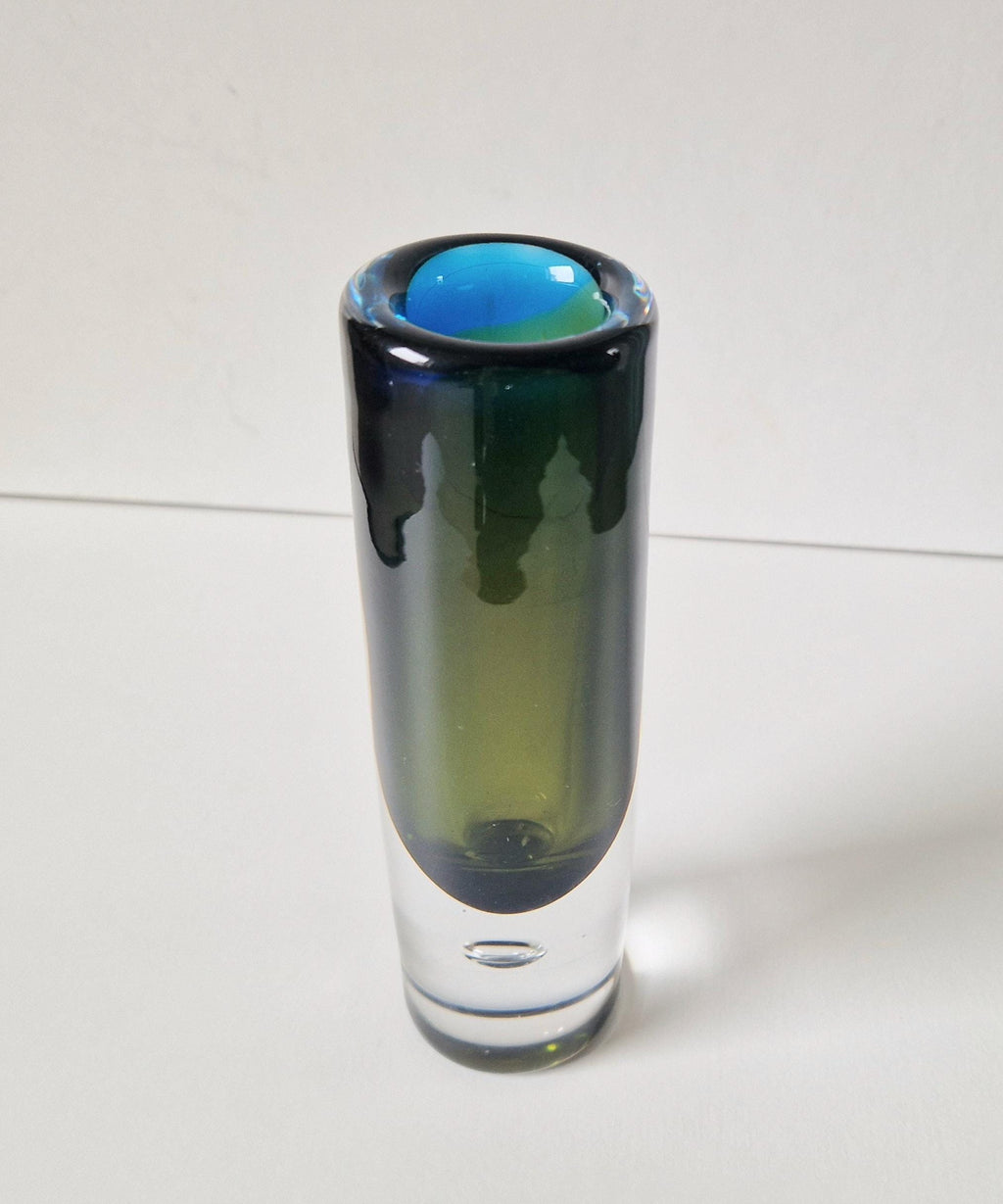 Vicke Lindstrand Kosta Sommerso Art Glass Vase: 1950s Modernist Cylinder