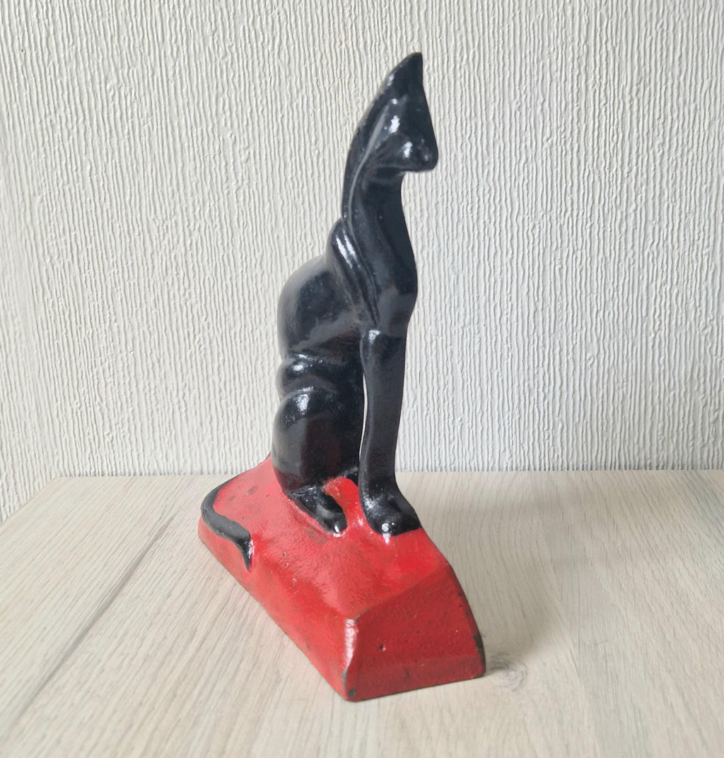 Antique Rare Cast Iron Art Deco Black Sitting Cat Doorstop