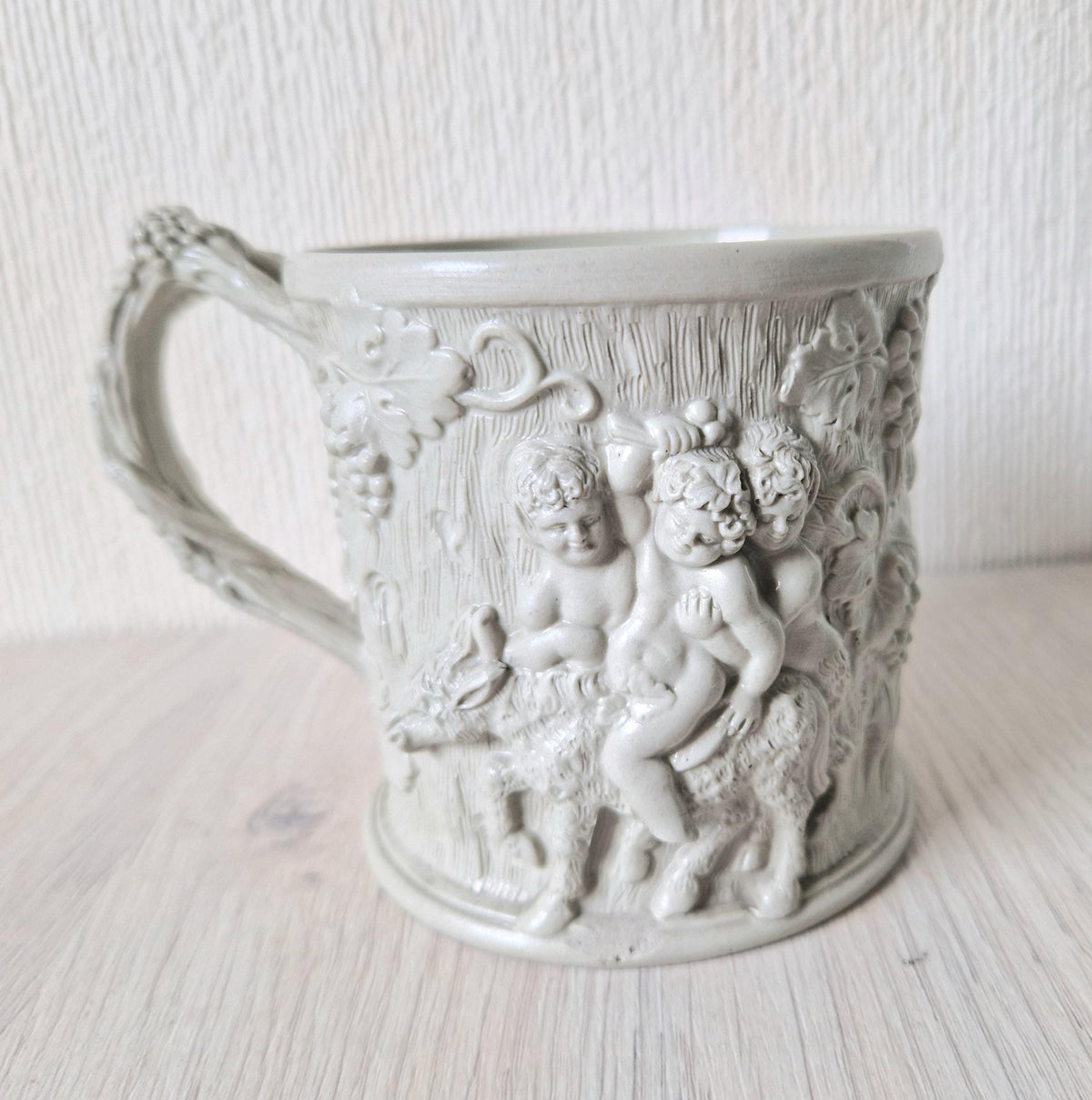 1830s Minton Stoneware Mug: Silenus and Bacchus Relief