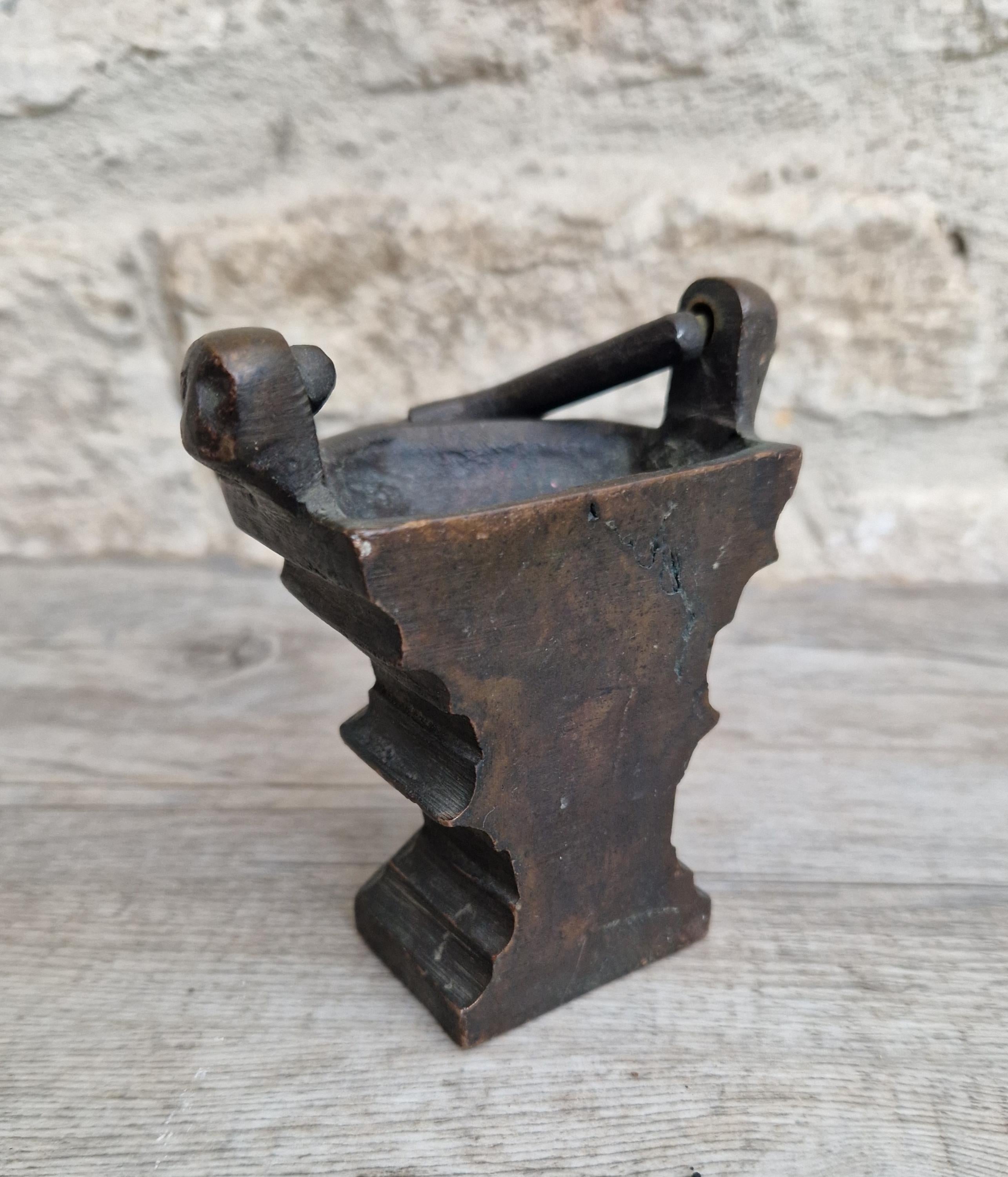 Antique Flemish Bronze Tri-Foil Handled Gothic Holy Water Pail c17th Century