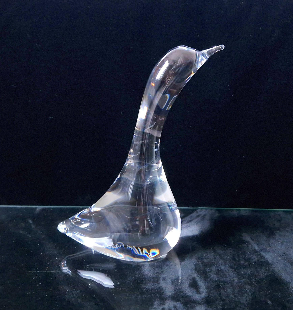 Daum France Crystal Goose Head Up Figure Ornament 19cm Signed Vintage