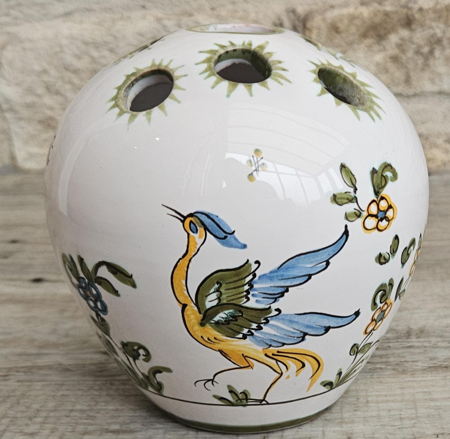 Vintage Faïence Small Flower Vase with Bird Detail Ceramic France Lallier Moustiers Vgc