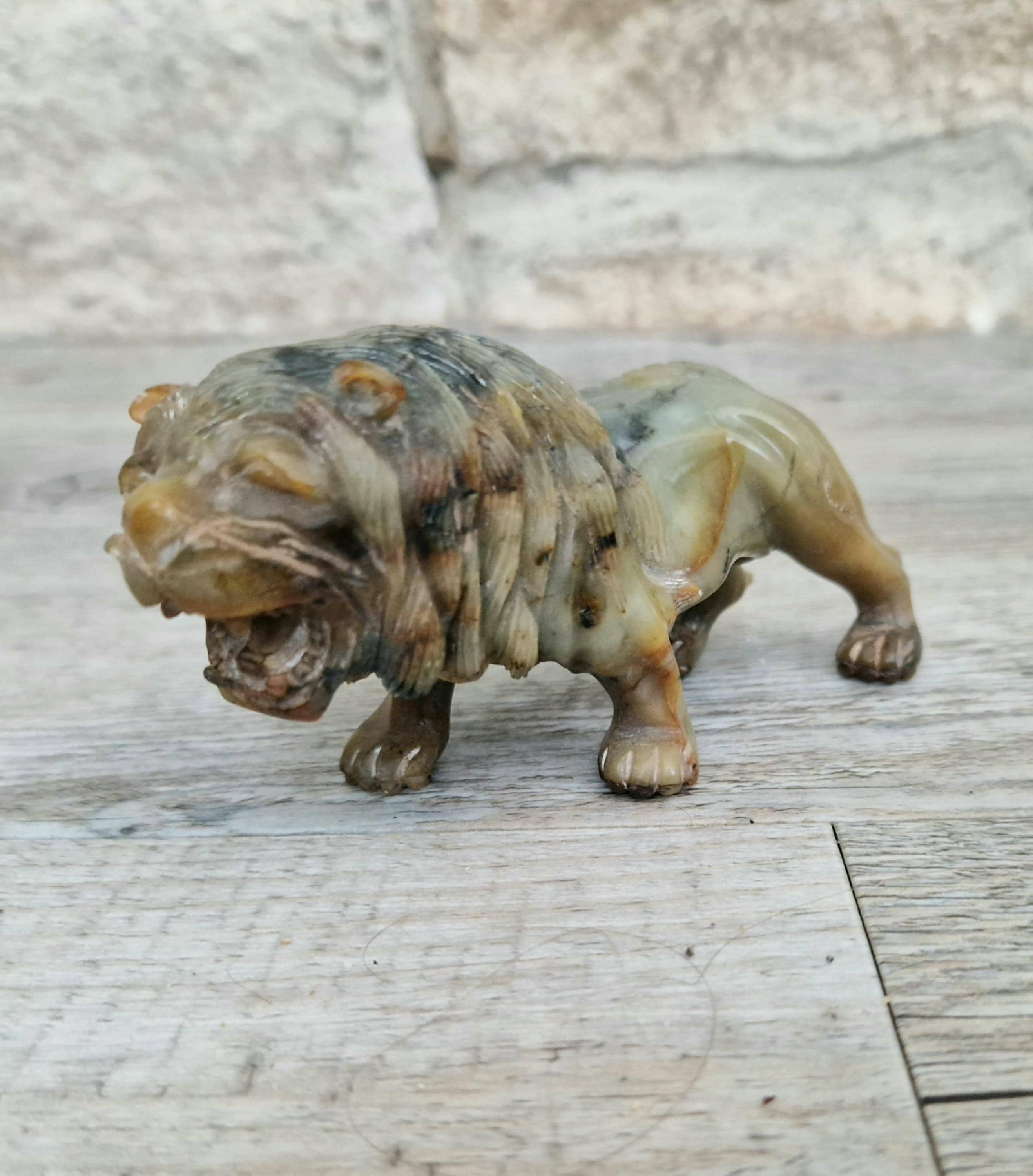 Vintage Fine Carved Jade Roaring Lion Sculpture Early 20th Century Ornament