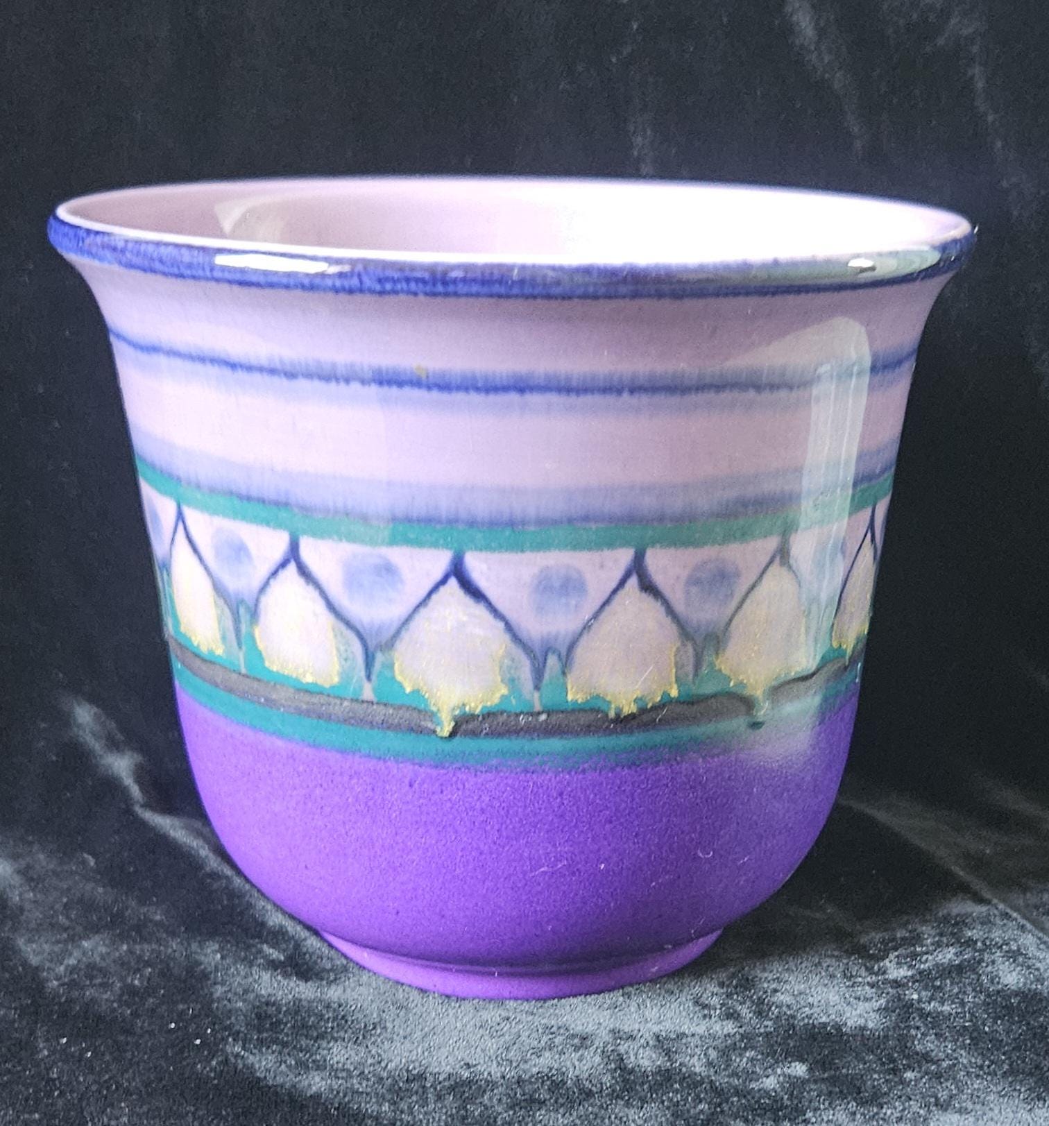 MidCentury Small Ceramic Planter Purples Flora Gouda Holland hand decorated Lila design 60's