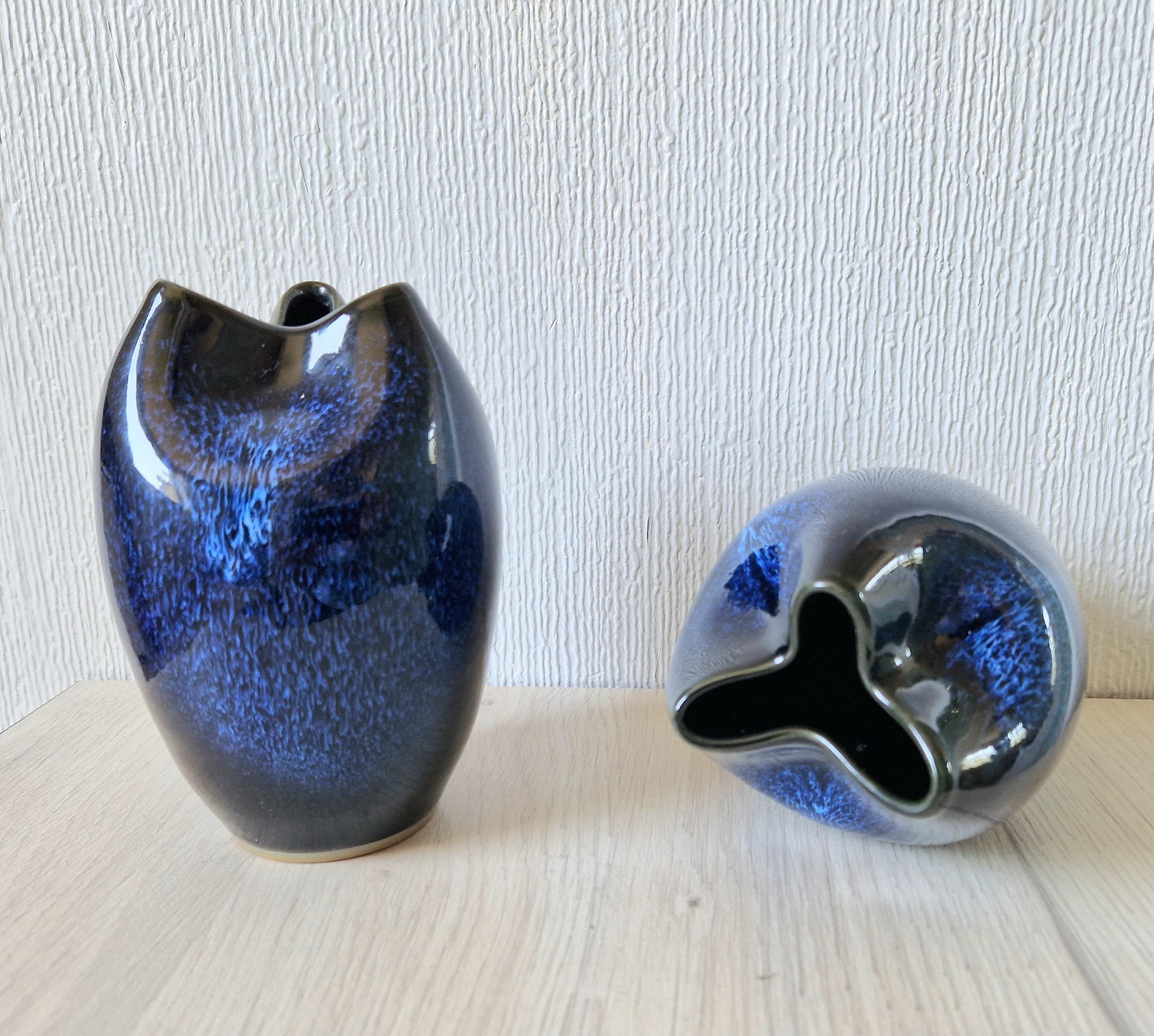 Pair of Fine Midcentury Japanese Cobalt Blue Glaze Ikebana Vases 14.5cm