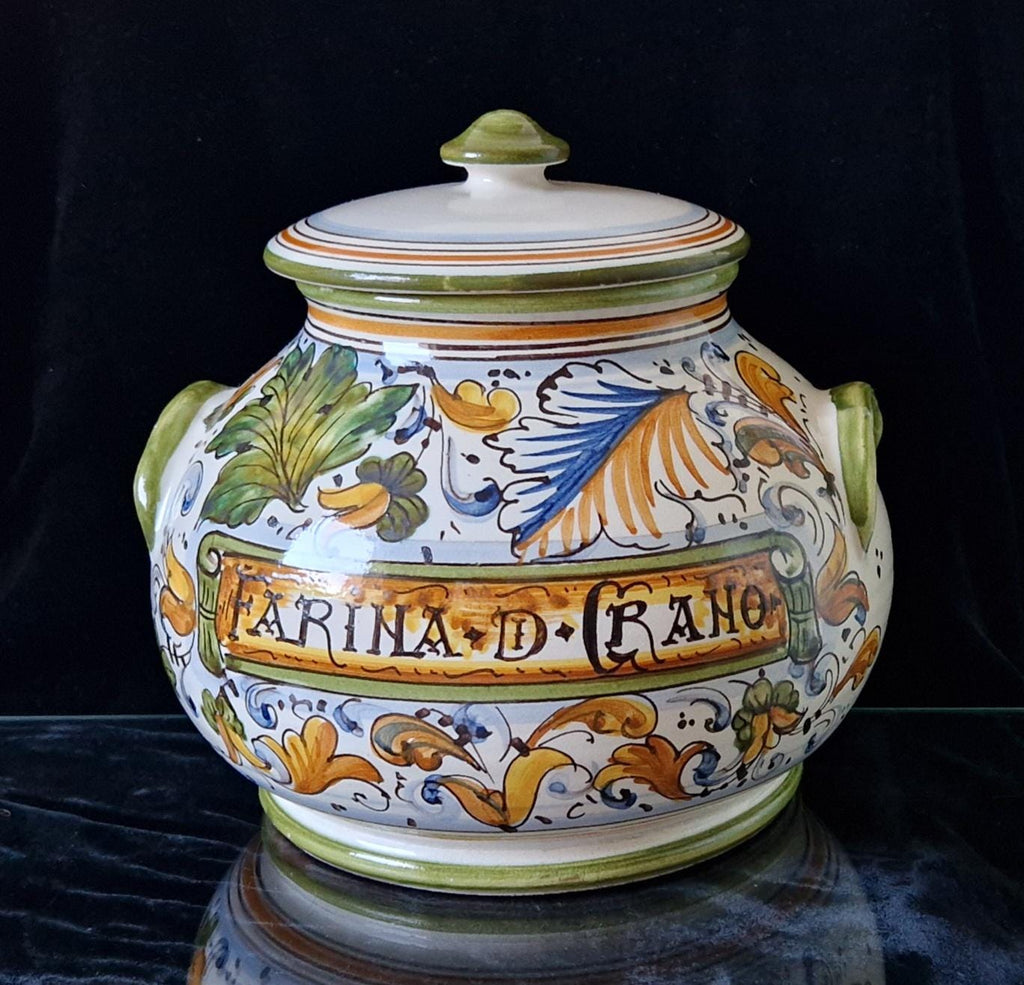 Vintage Italian Deruta Majolica Lidded Flour Jar