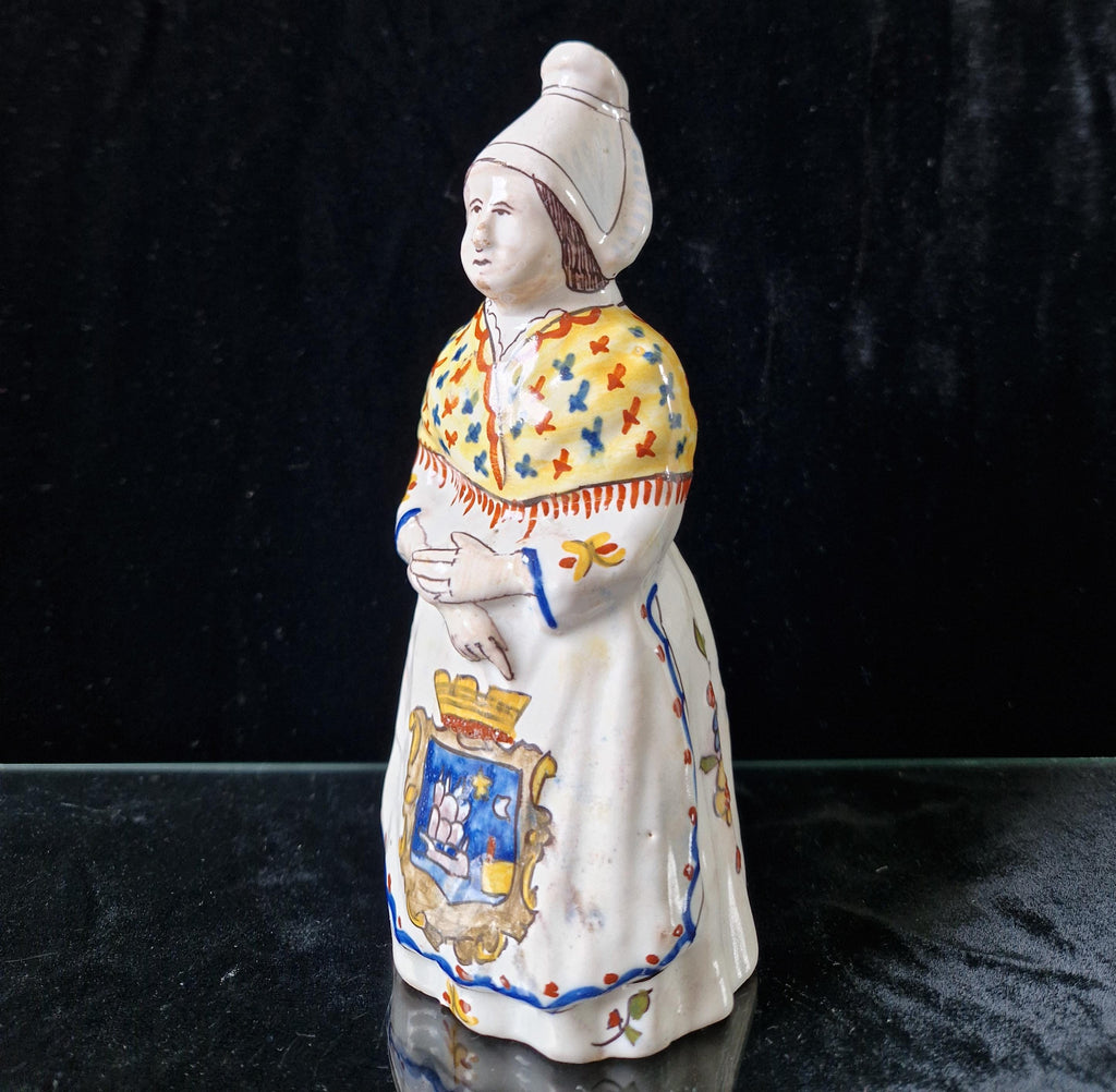 Vintage Faience Earthenware French Rouen 'Mer Sur Mer' Lady Ceramic Table Bell