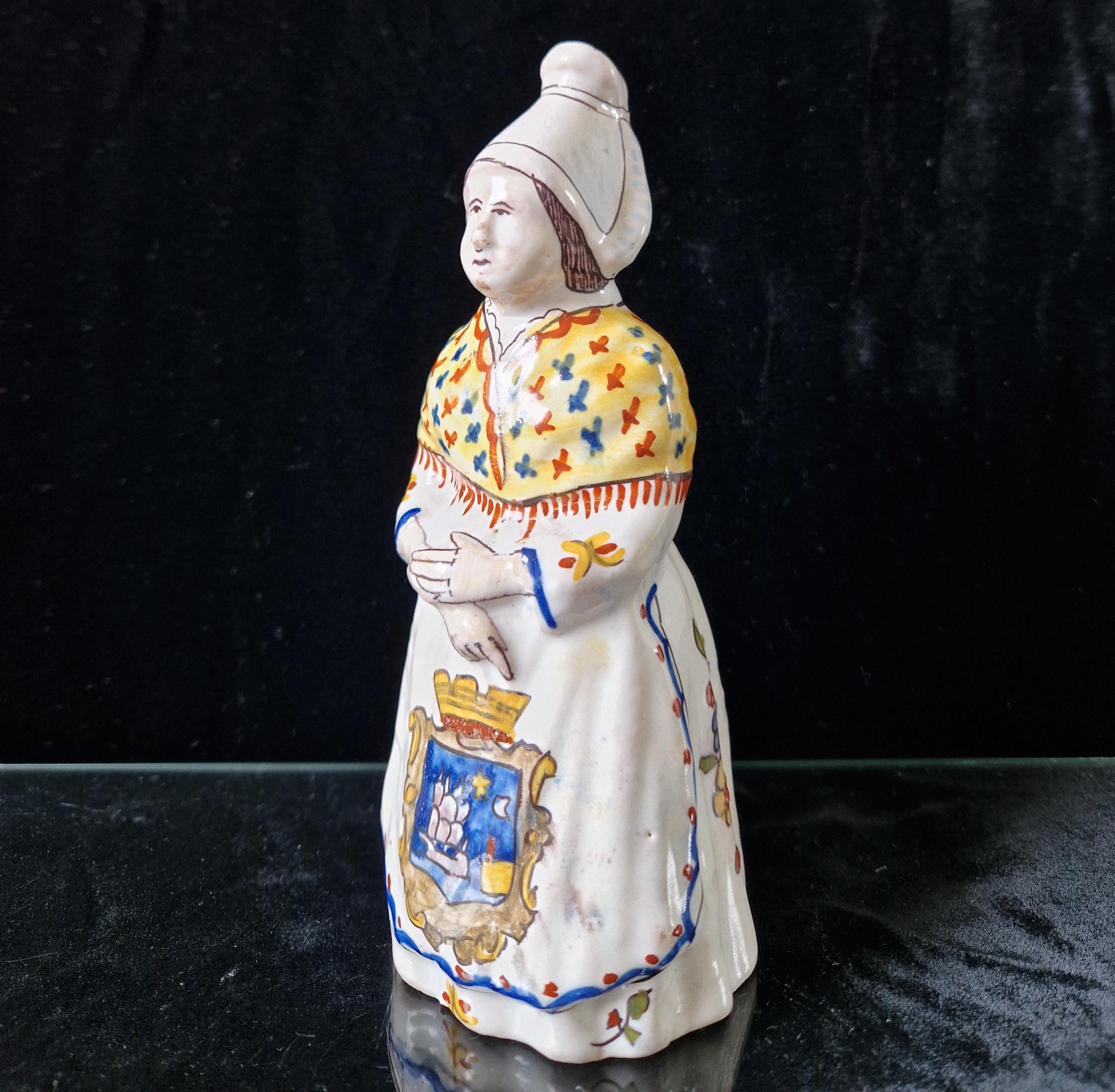 Vintage Faience Earthenware French Rouen 'Mer Sur Mer' Lady Ceramic Table Bell