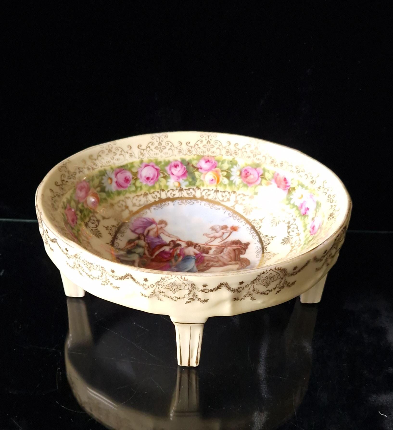 Vintage Royal Vienna Style Four Footed Oval Aurora Apollo Chariot Candy Dish