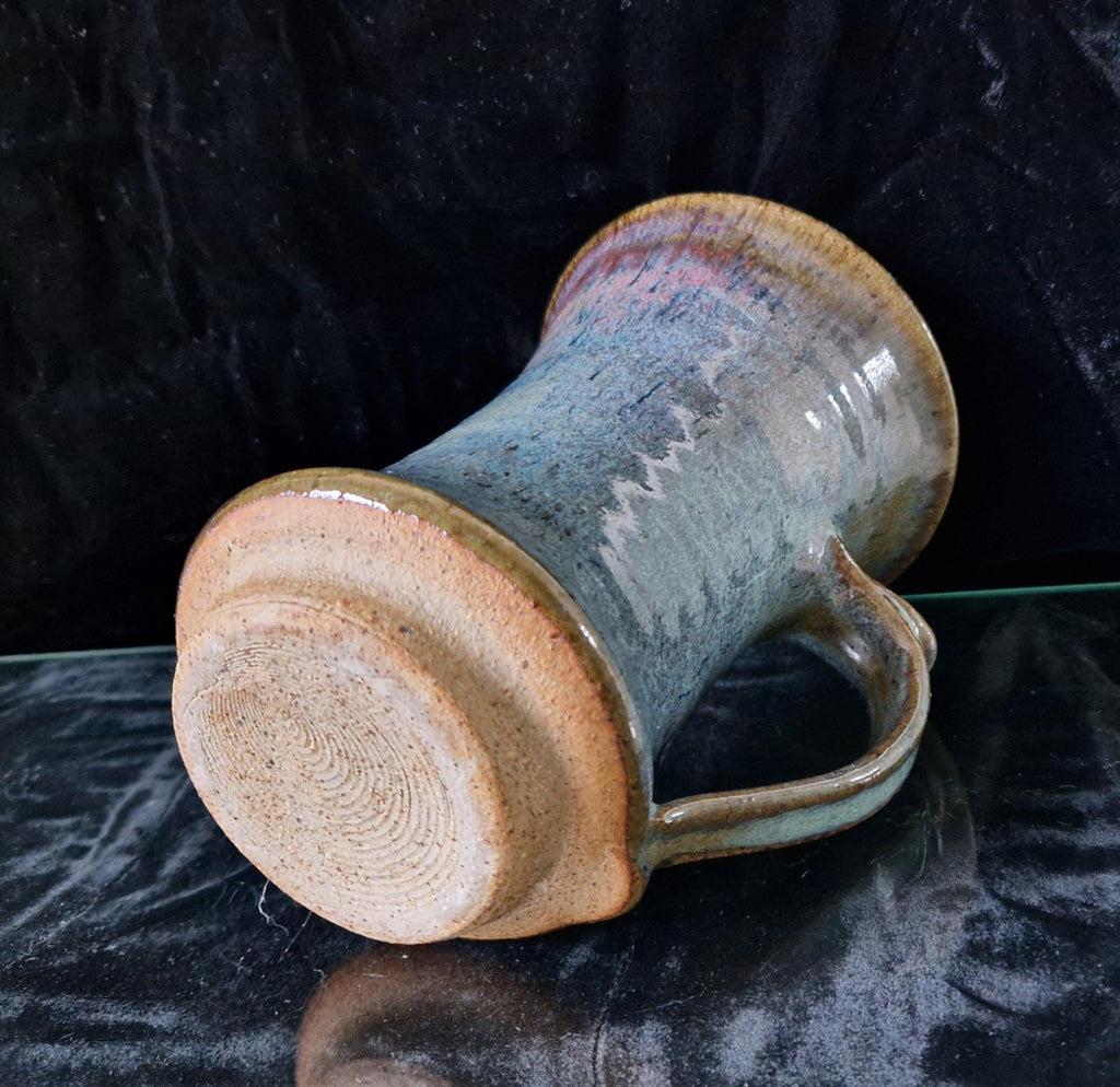 Midcentury Adrian Lewis Evans Flared Rim Multi-Colour Glaze Studio Pottery Stoneware Tall Tankard Signed