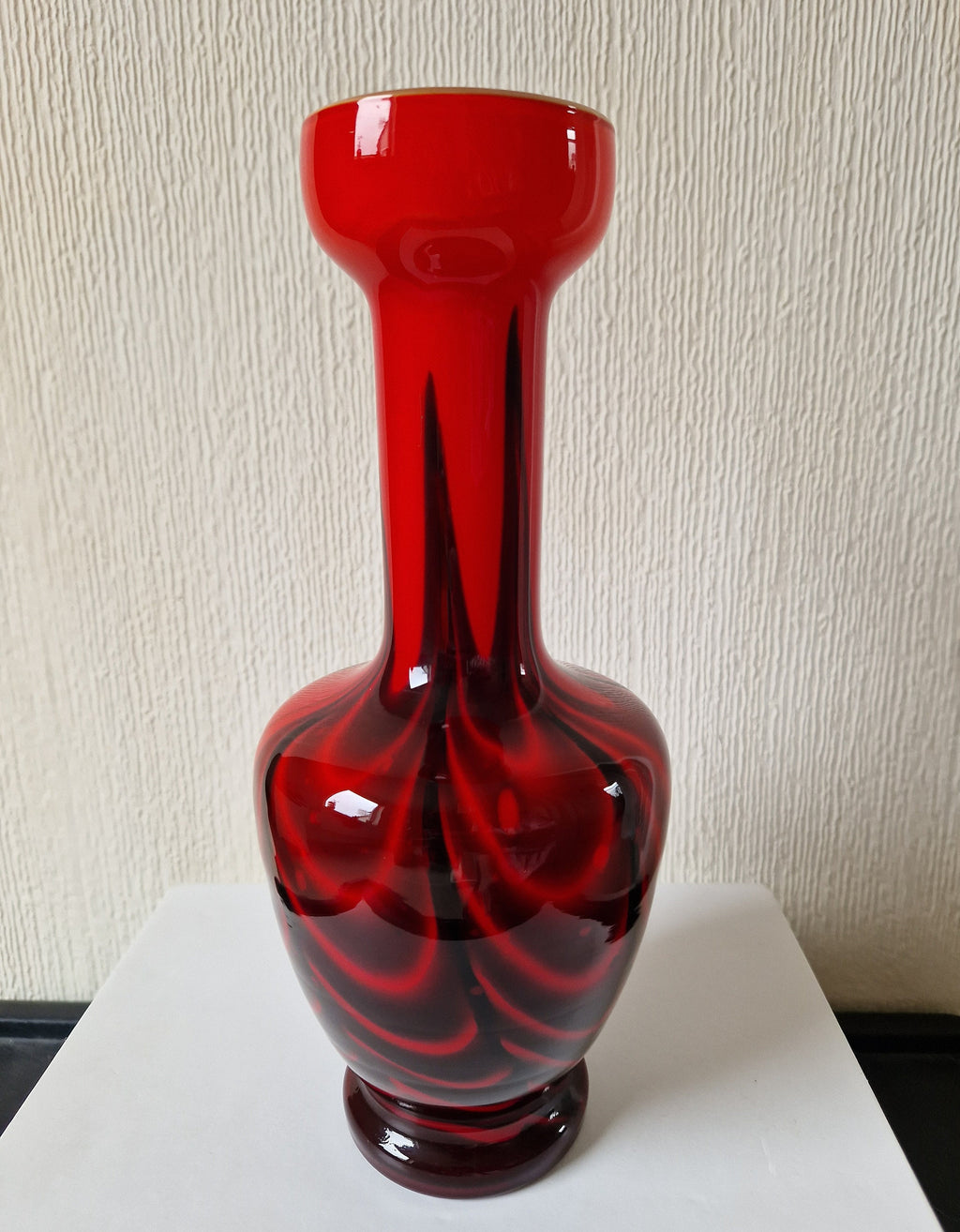 Vintage Striking Carlo Moretti Red & Black Opaline Glass Vase  Mid-Century Florence