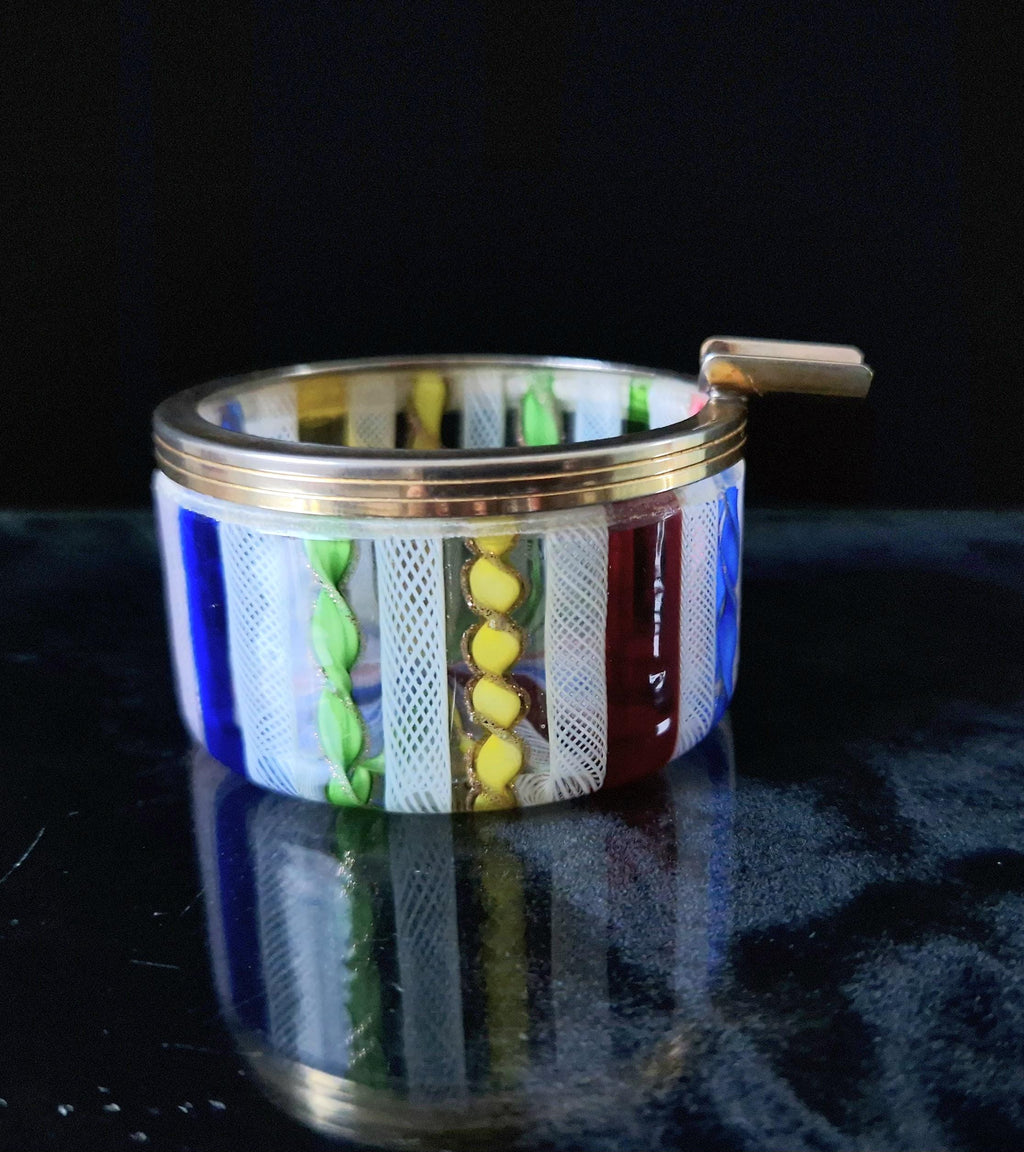 Mid Century 1960's Murano Fratelli Toso Rainbow Ribbons Italian Art Glass Ash Tray