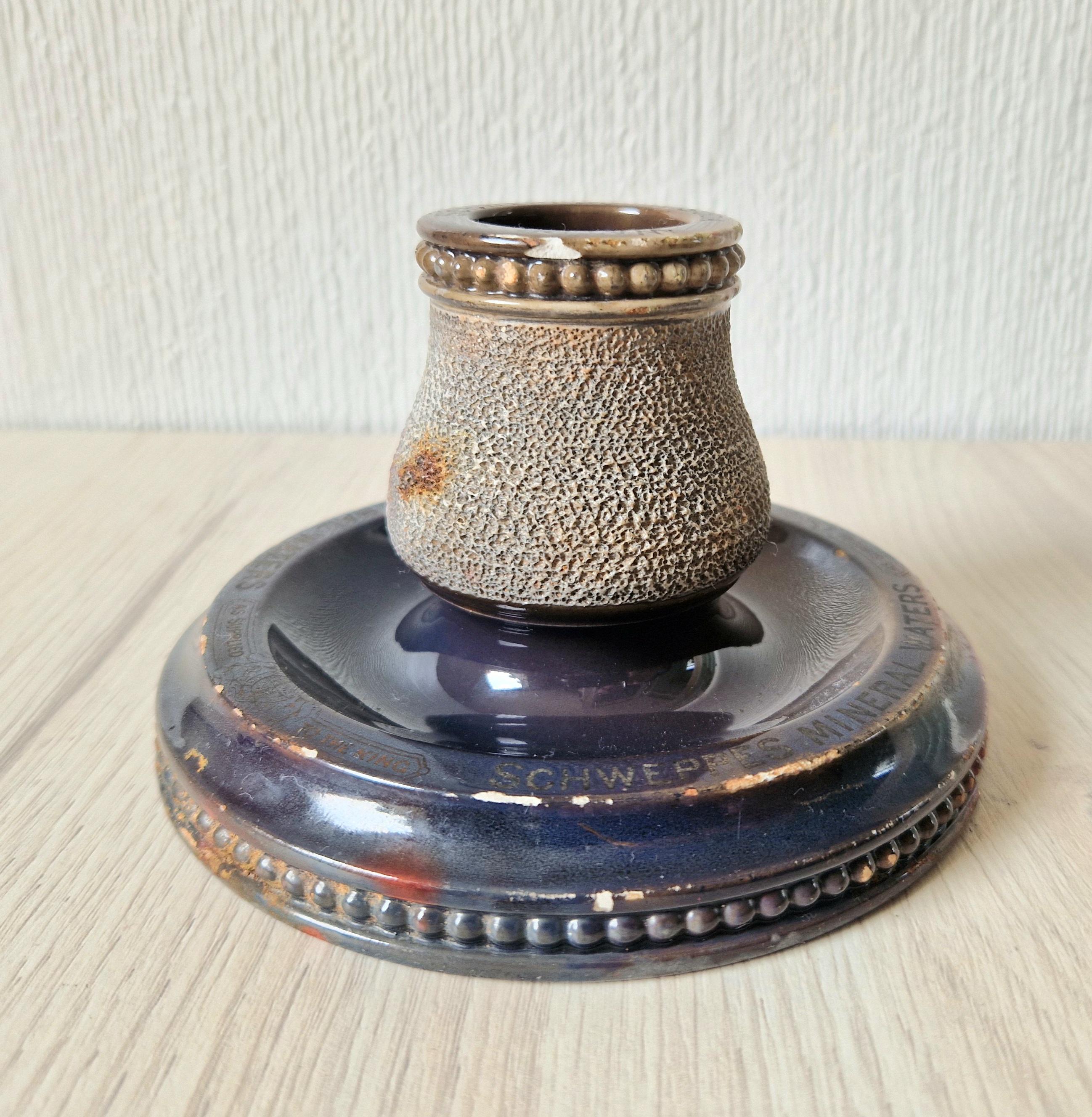 Rare Antique Empire Works Schweppes Pub Ceramic Stoneware Match Strike Holder