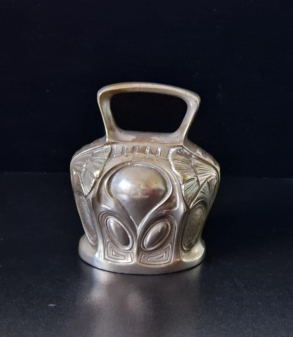 Antique Art Nouveau Silvered Bronze Large Ornate Decorated Table Bell