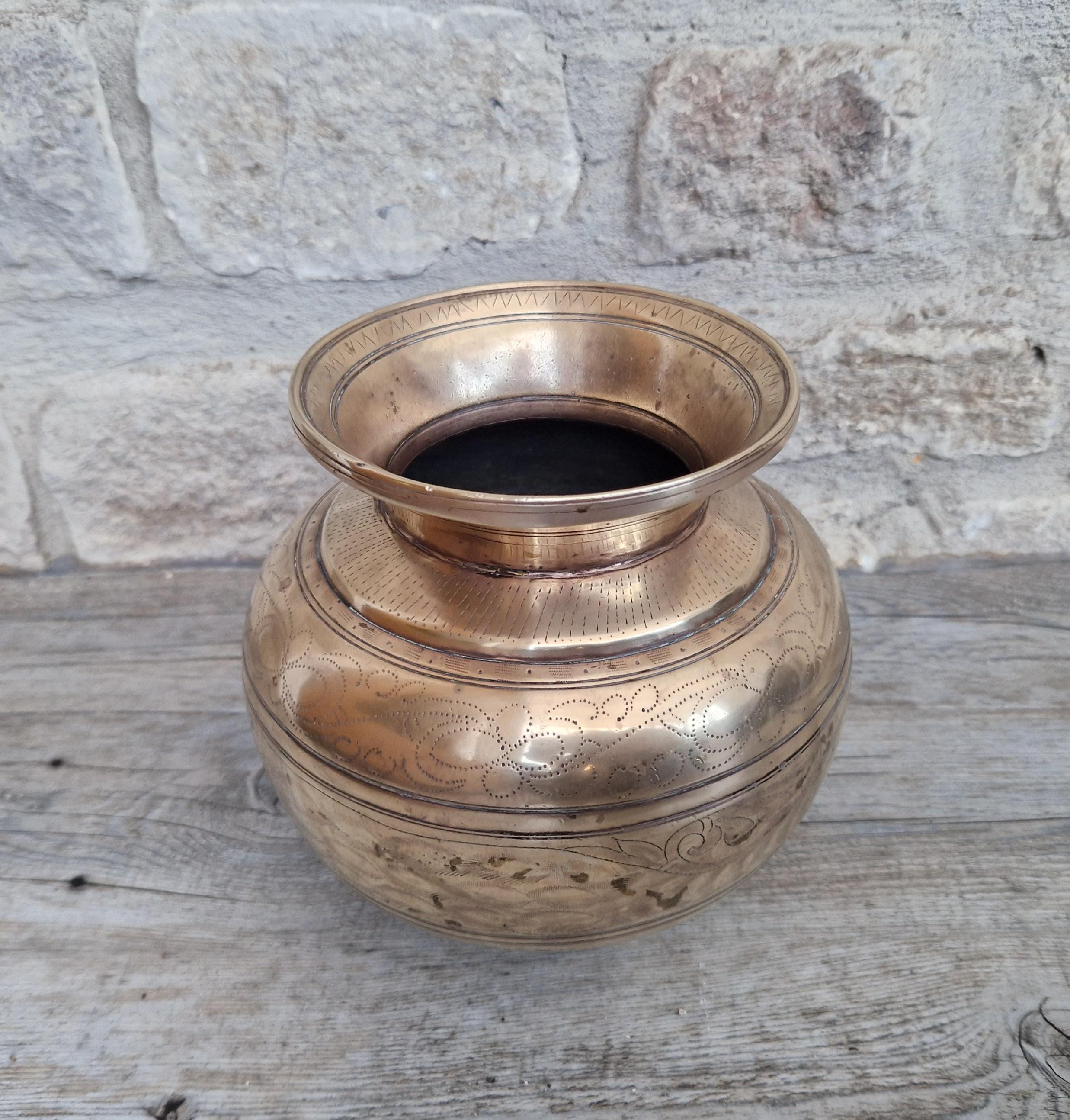 Antique Large Heavy Engraved Peacock Design Bronze Lota Holy Water Vessel