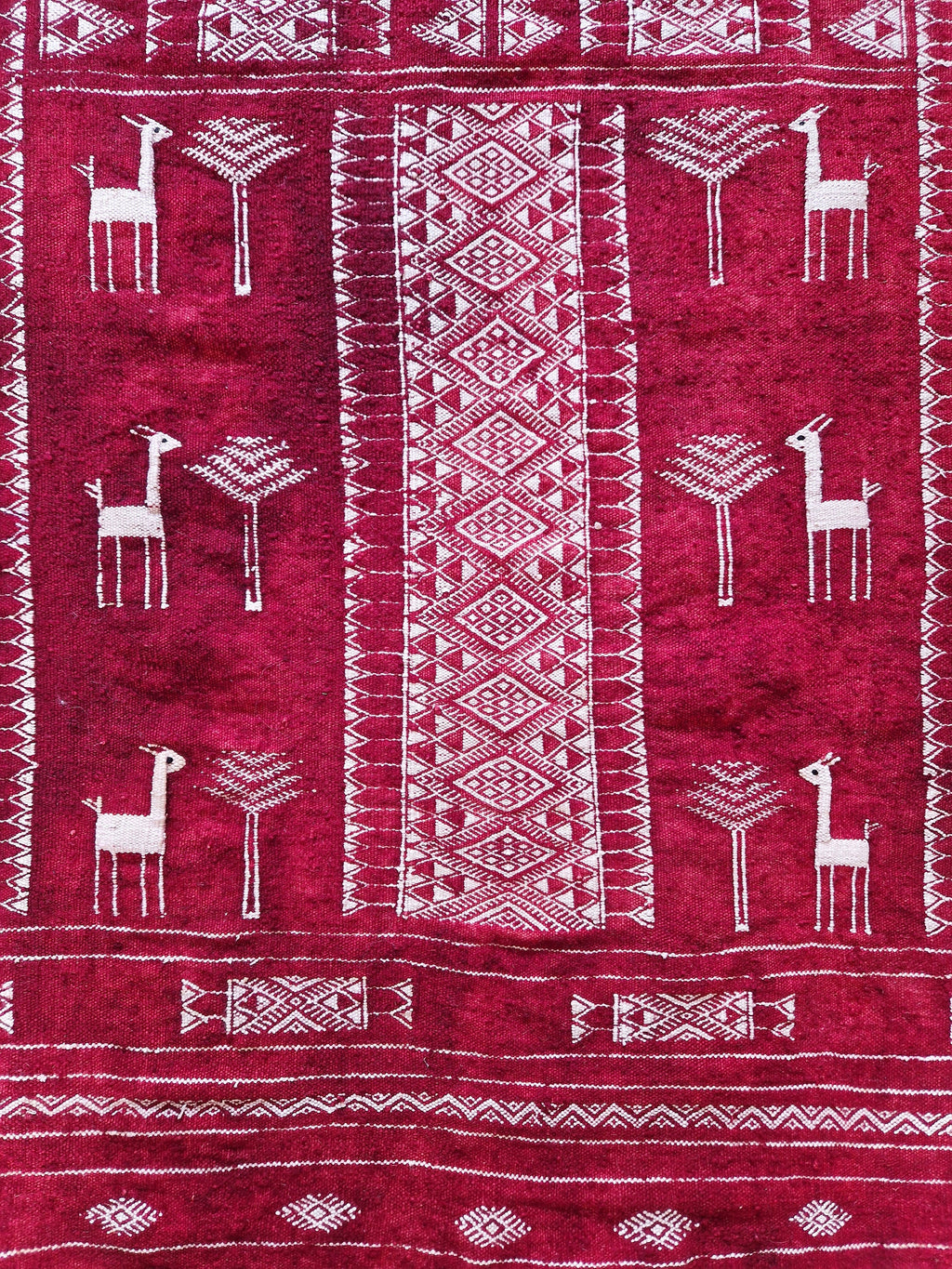 Antique Tunisian Wedding Shawl: Woven Wool Blanket, Animal Motifs, Tribal Art