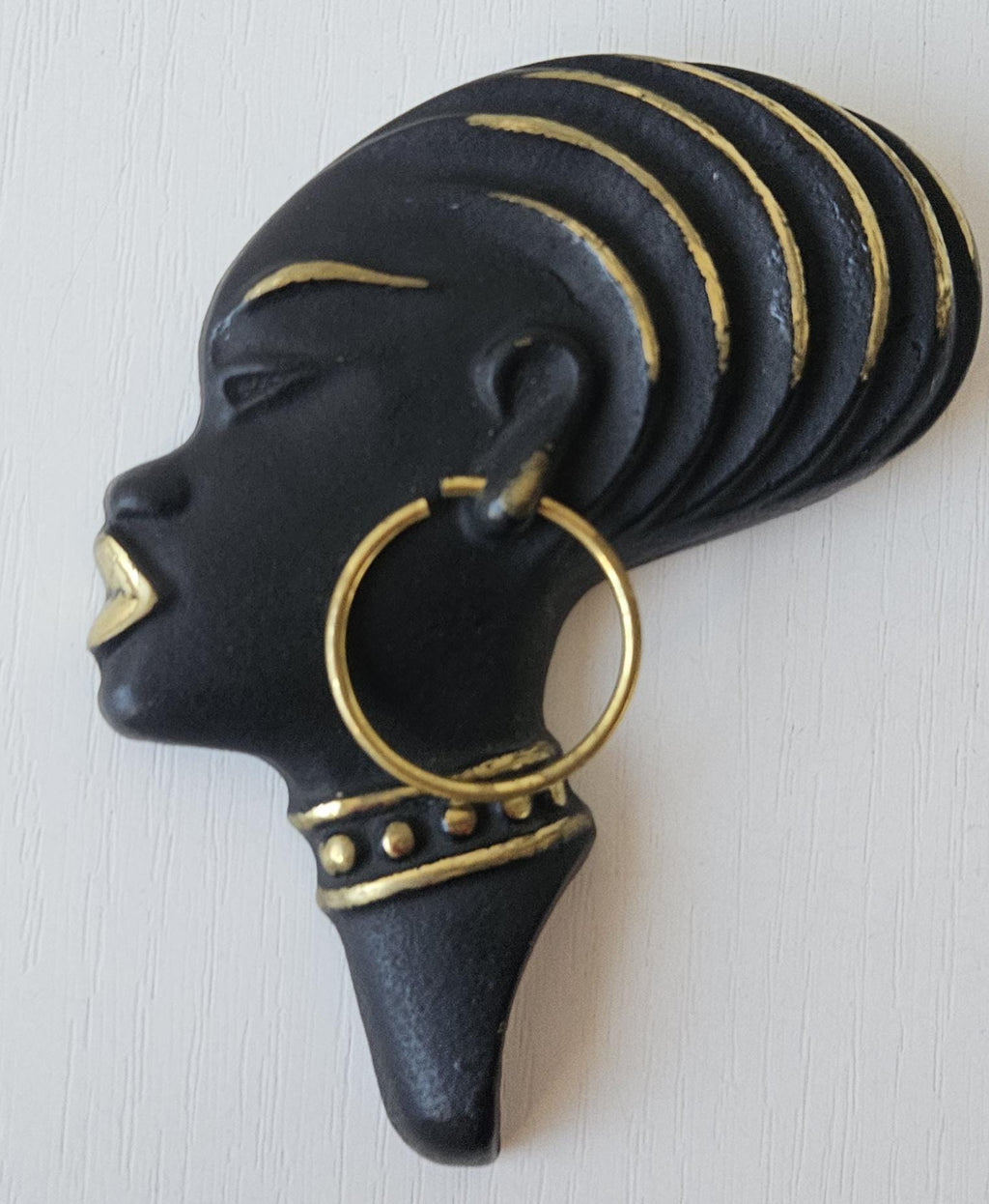 Vintage Small African Lady Profile Wall Plaque Richard Rohac Metal Mcm