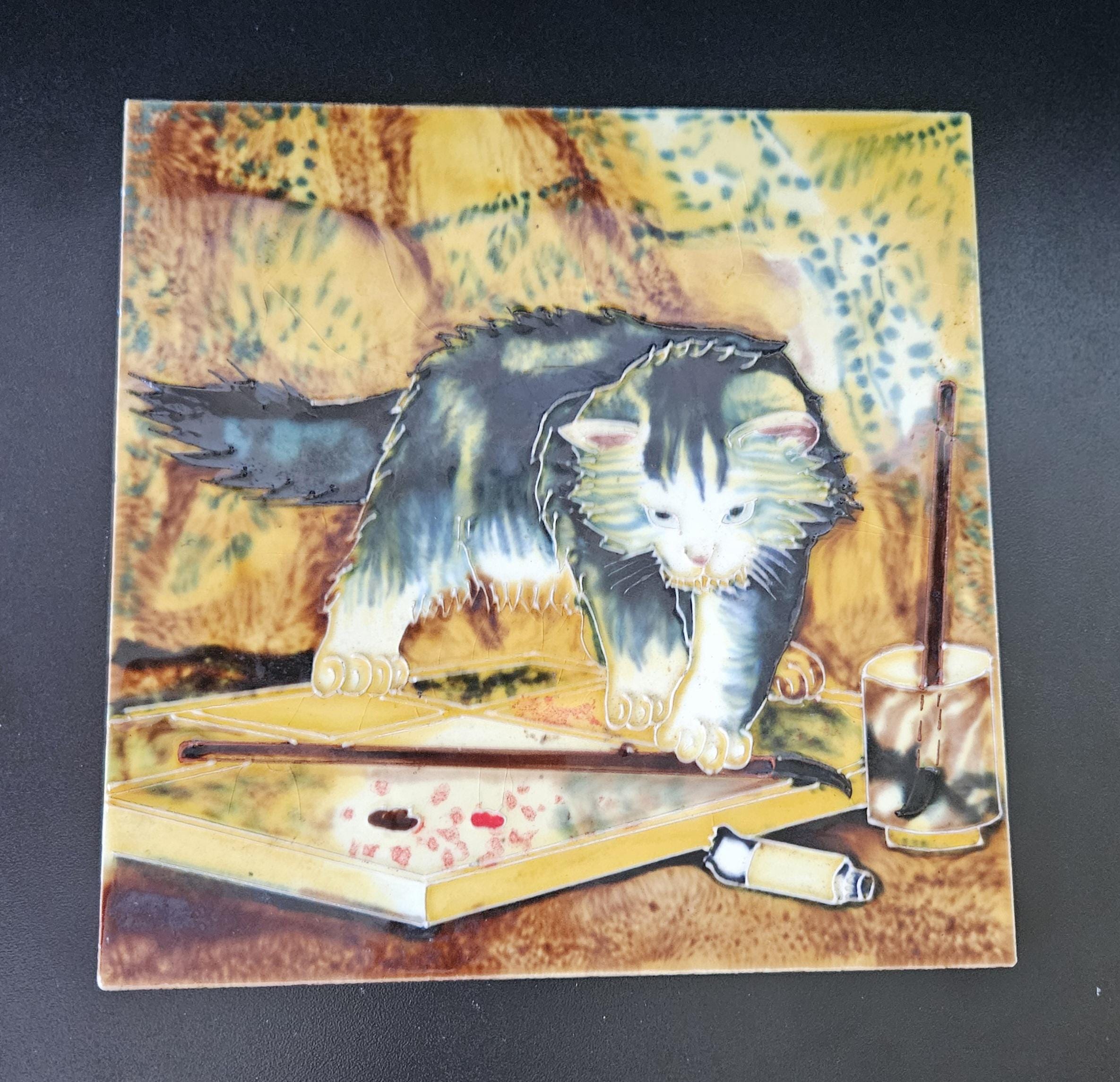 Large Decorative Cat Trivet Tile Wall Hanging or Trivet 20cm X 20cm