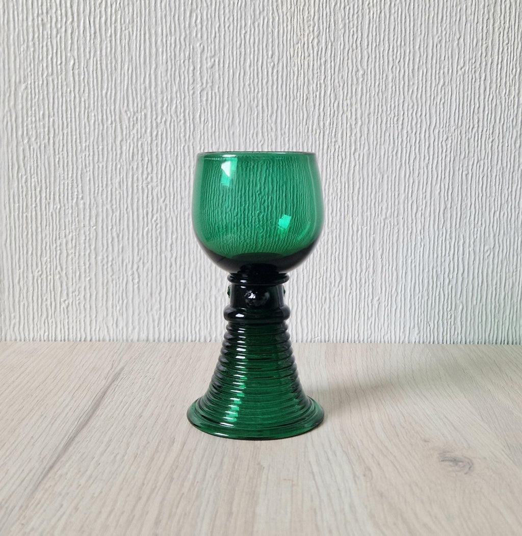 Early 19th Century English Lead Bristol Green Roemer Coiled Foot Wine Glass C.1830