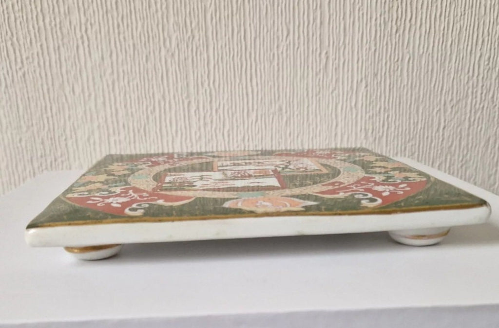 Antique Ashworth Bros. Masons Ironstone Trivet Double Landscape Pattern Square Imari Rare 19th Century