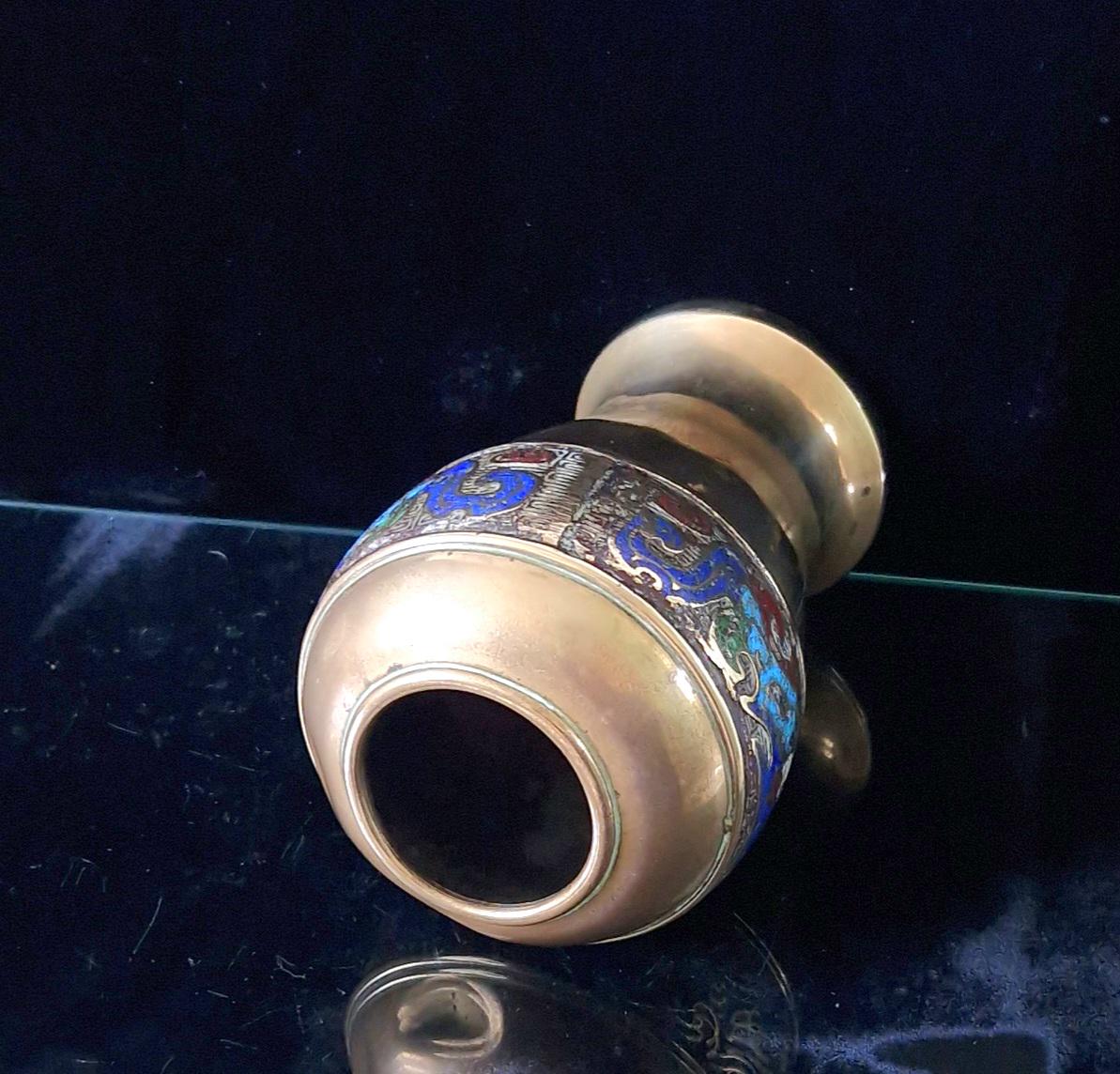 Antique Chinese Late Qing Champleve Enamelled Bronze Small Vase 19th Century