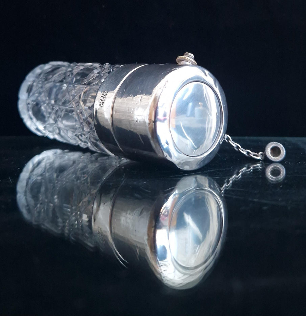 Art Deco Theophilus Martin Baccarat Glass Sterling Silver Piston Pump Antique Perfume Atomiser