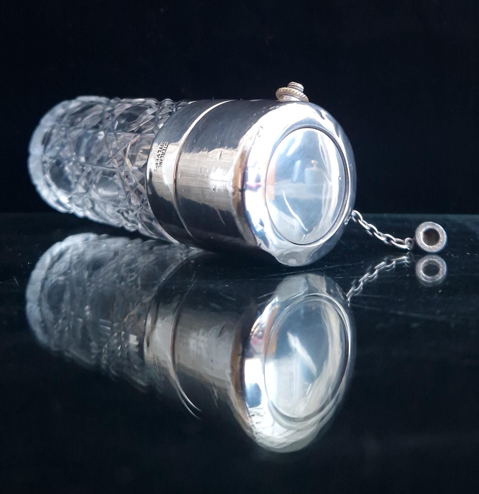 Art Deco Theophilus Martin Baccarat Glass Sterling Silver Piston Pump Antique Perfume Atomiser